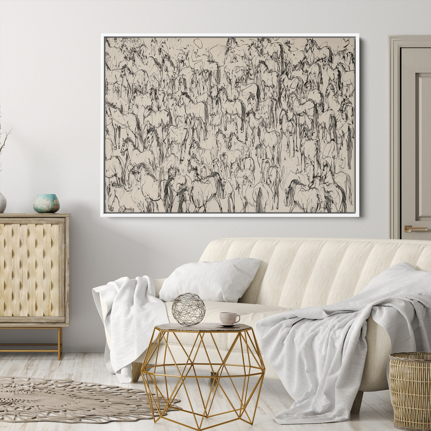 MGV-FC-36X24 - Abstract Horse Sketch Wall Art | Ready to Hang and Framed | Farmhouse Wall Decor for Living Room or