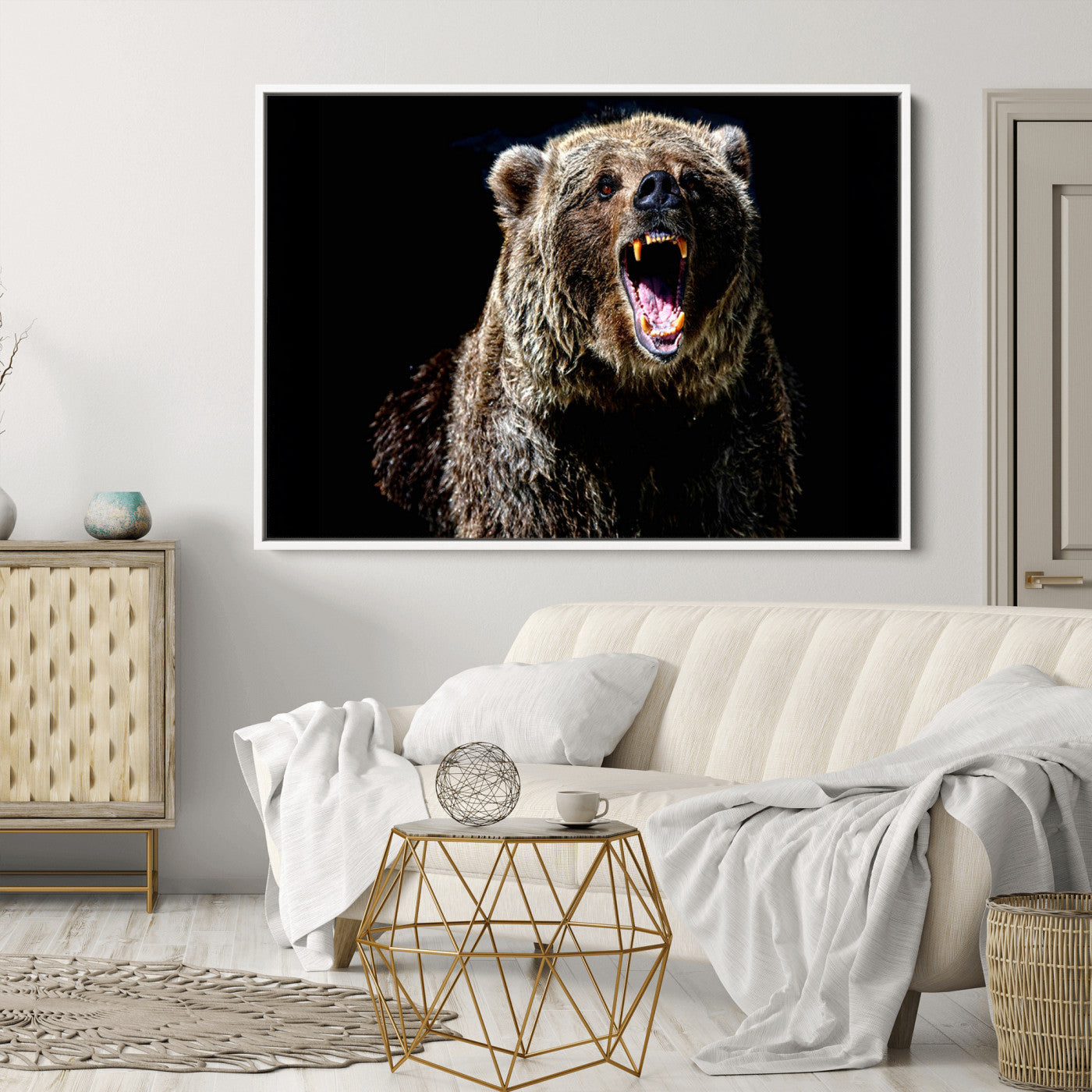 17625-MGV-CV-36X24-Grizzly Bear Canvas Print | Wildlife Wall Art for Cabin Decor | Ready to Hang Framed