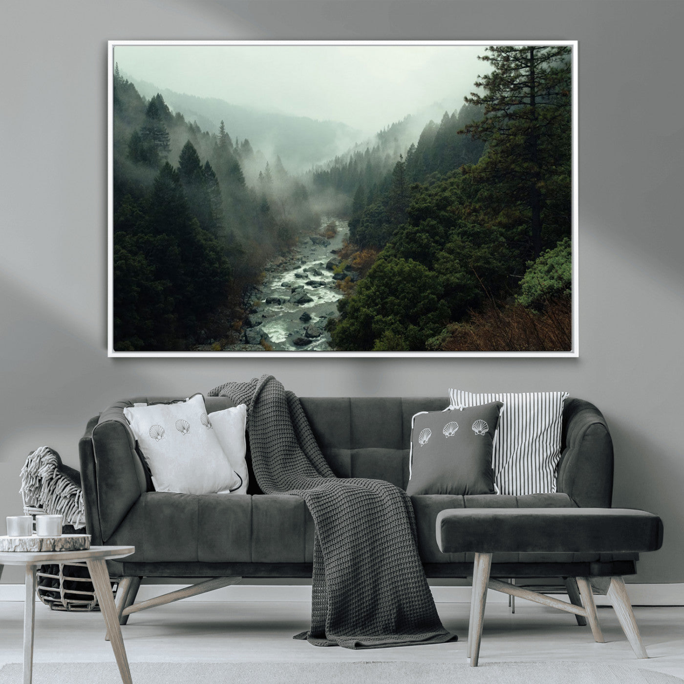 MGV-FC-36X24 - Misty Forest Wall Art | Ready to Hang and Framed | Tranquil Nature Landscape for Living Room or