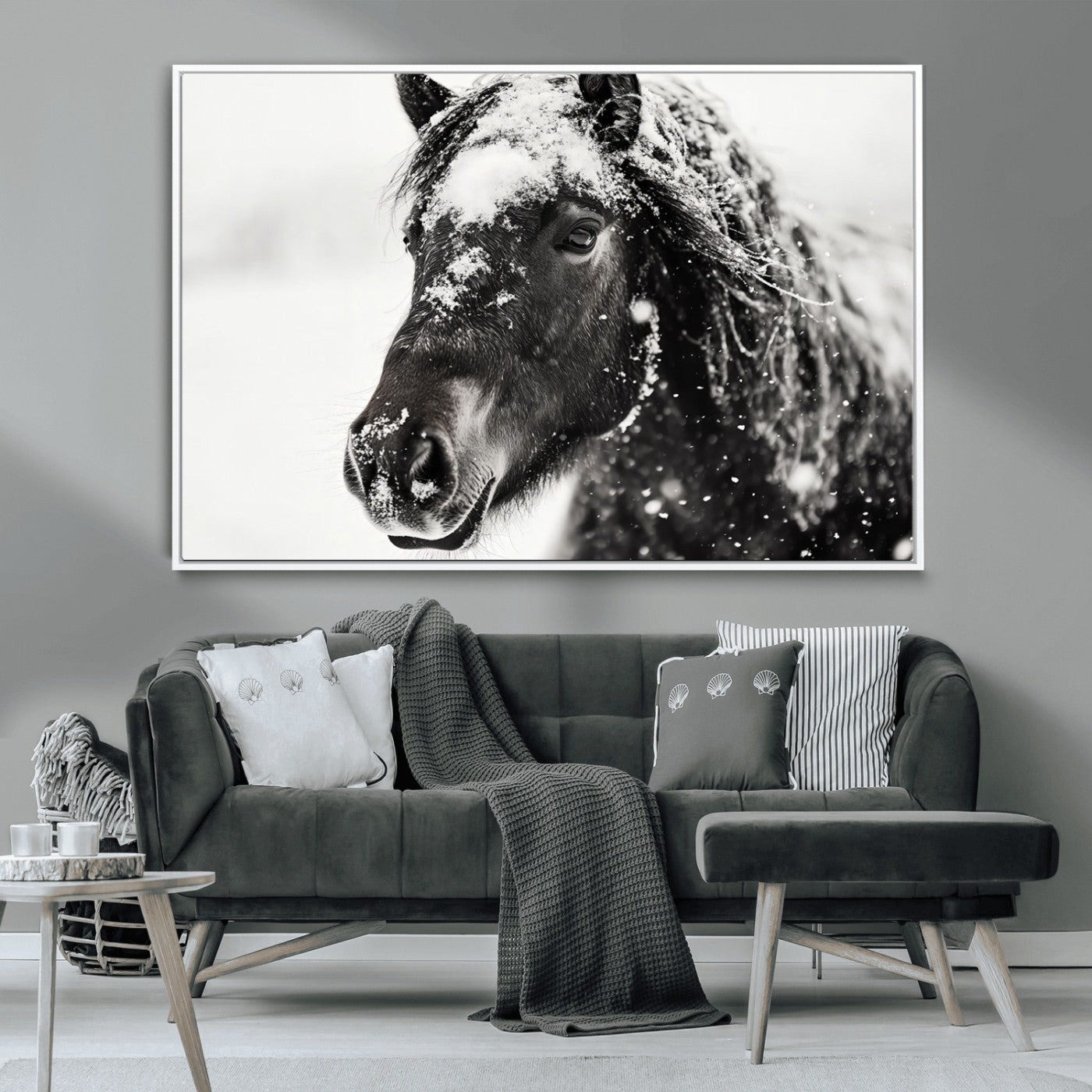 MGV-FC-36X24 - Framed Black and White Horse Wall Art | Ready to Hang and Framed | Farmhouse and Western Wall Decor