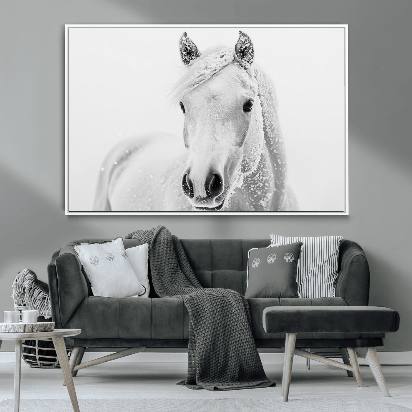 MGV-FC-36X24 - Majestic White Horse Wall Art | Ready to Hang and Framed | Farmhouse Wall Decor for Living Room