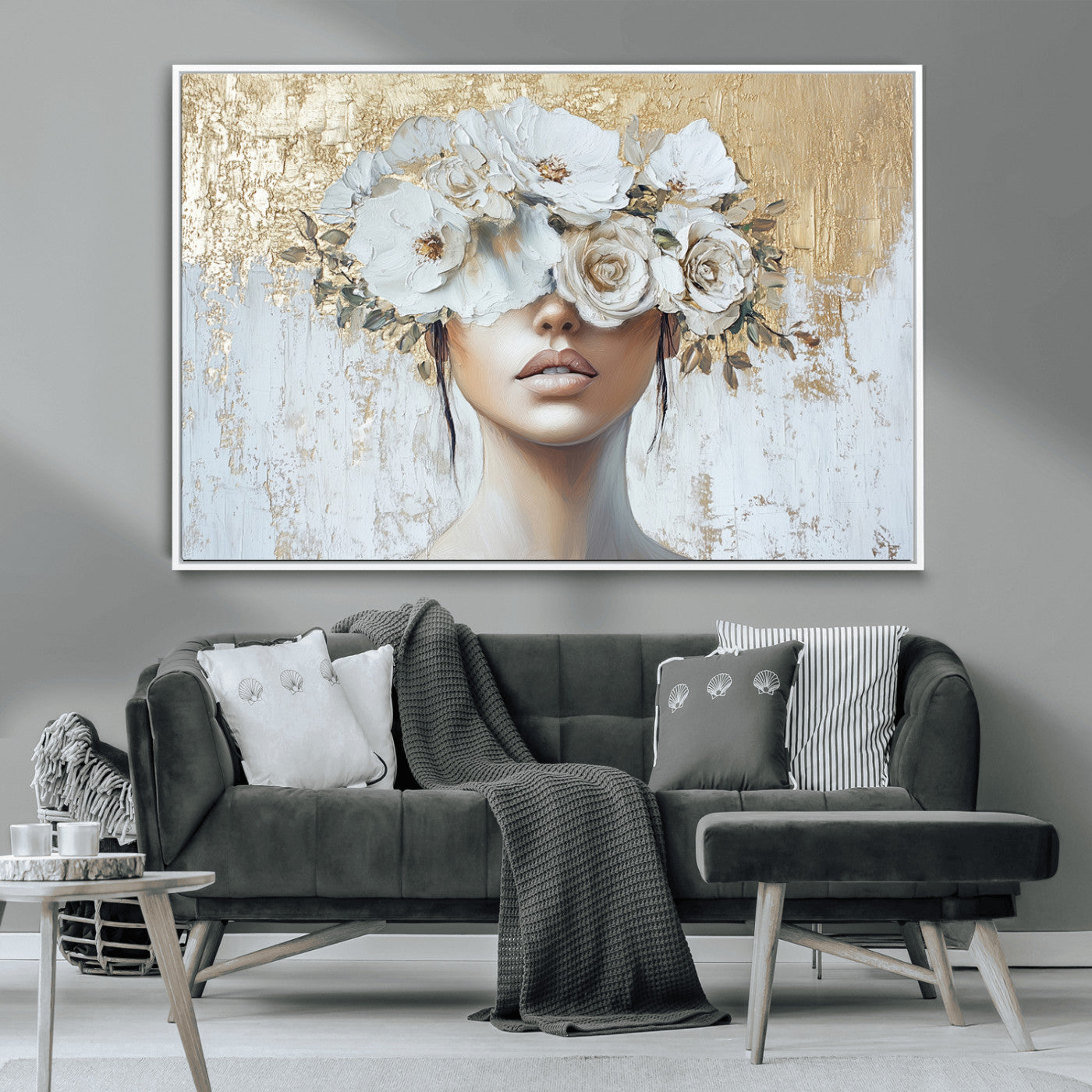 MGV-FC-36X24 - Golden Petal Wall Art - Canvas Print Flower Head Woman Painting Floral Woman Portrait Wall Decor,