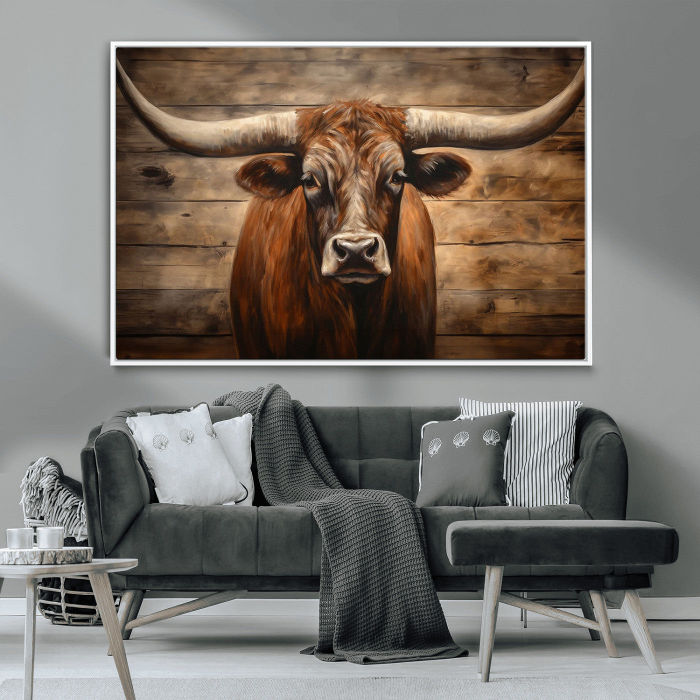 77556-MGV-CV-36X24-Longhorn Bull Wall Art | Canvas Print | Ready to Hang | Rustic Farmhouse Wall Decor | Western Barn