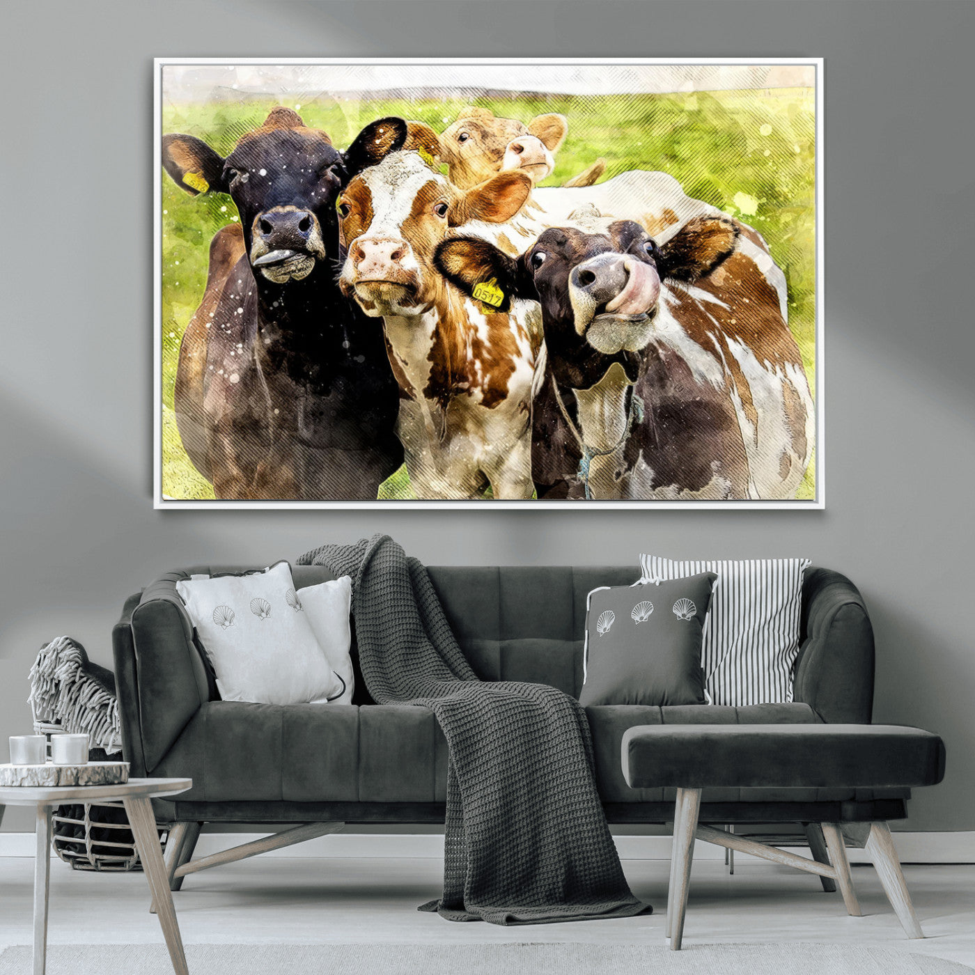 MGV-FC-36X24 - Curious Cows Farmhouse Wall Art | Ready to Hang and Framed Canvas Print | Rustic Farm Decor