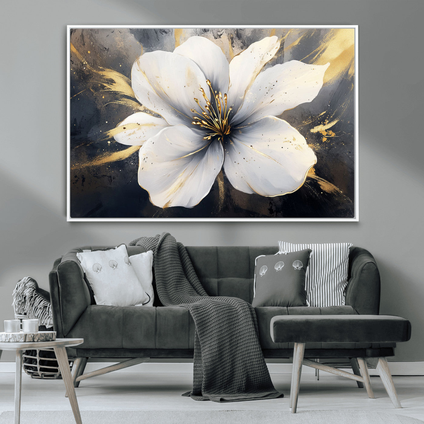 MGV-FC-36X24 - White Flower Wall Art Canvas Print | Ready to Hang | Abstract Floral Wall Decor | Elegant Bloom