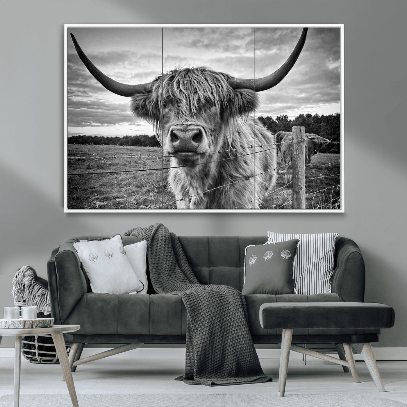 MGV-FC-36X24 - Scottish Highland Cow Wall Art Canvas Print | Ready to Hang and Framed | Rustic Farmhouse Decor