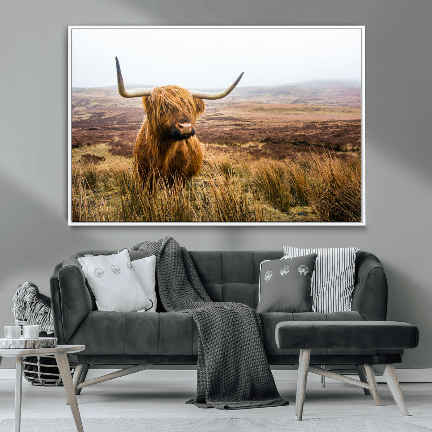 MGV-FC-36X24 - Scottish Highland Cow Wall Art Canvas Print | Ready to Hang and Framed | Rustic Farmhouse Decor for