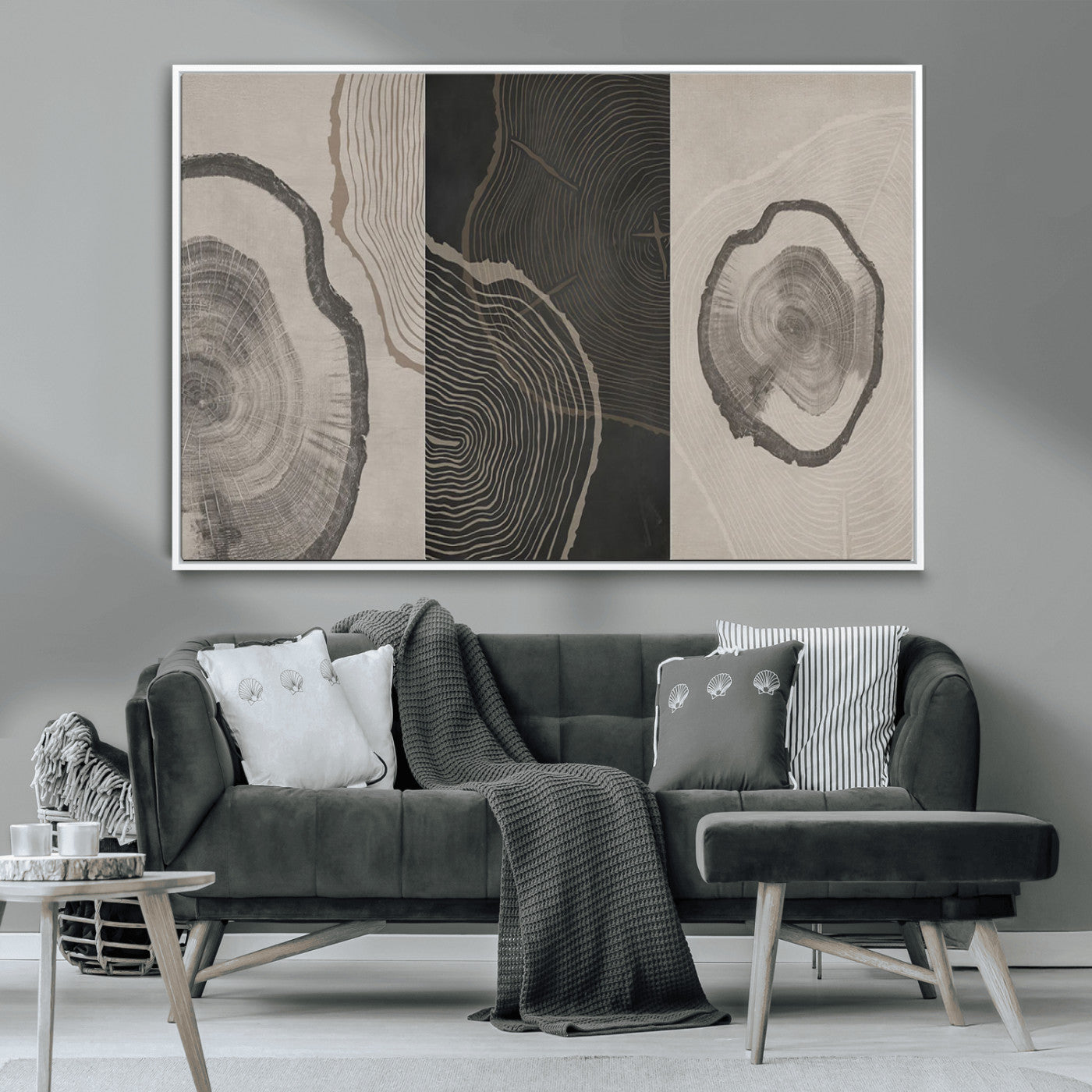 MGV-FC-36X24 - Modern Abstract Tree Ring Canvas Art Set | 3 Panel Large Tree Ring Design for Living Room, Office,