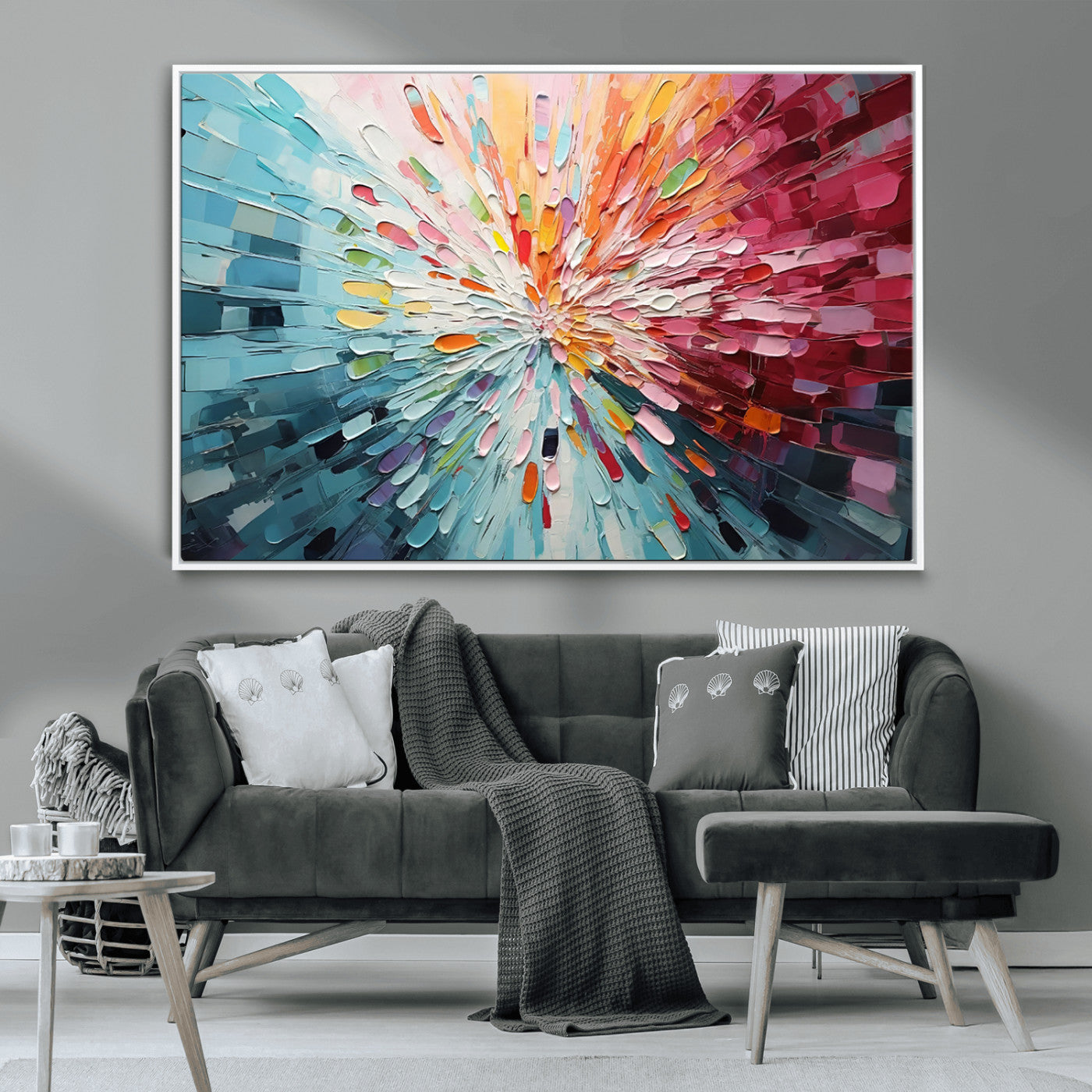 MGV-FC-36X24 - Radiant Bloom Abstract Floral Wall Art Canvas Print - Colorful Burst - Modern Living Room Decor -
