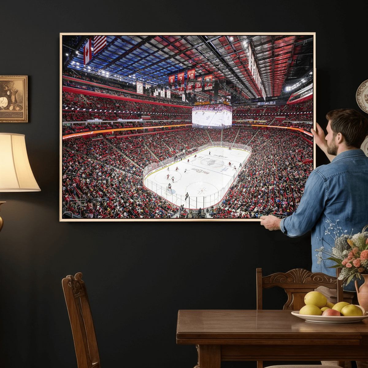 62263-MGV-CV-36X24 - Barton Malow Little Caesars Arena Detroit Wall Art Canvas Print - Detroit Hockey and Basketball