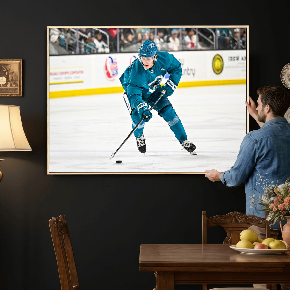 69179-MGV-CV-36X24 - San Jose Sharks Ice Hockey Player Wall Art Canvas Print