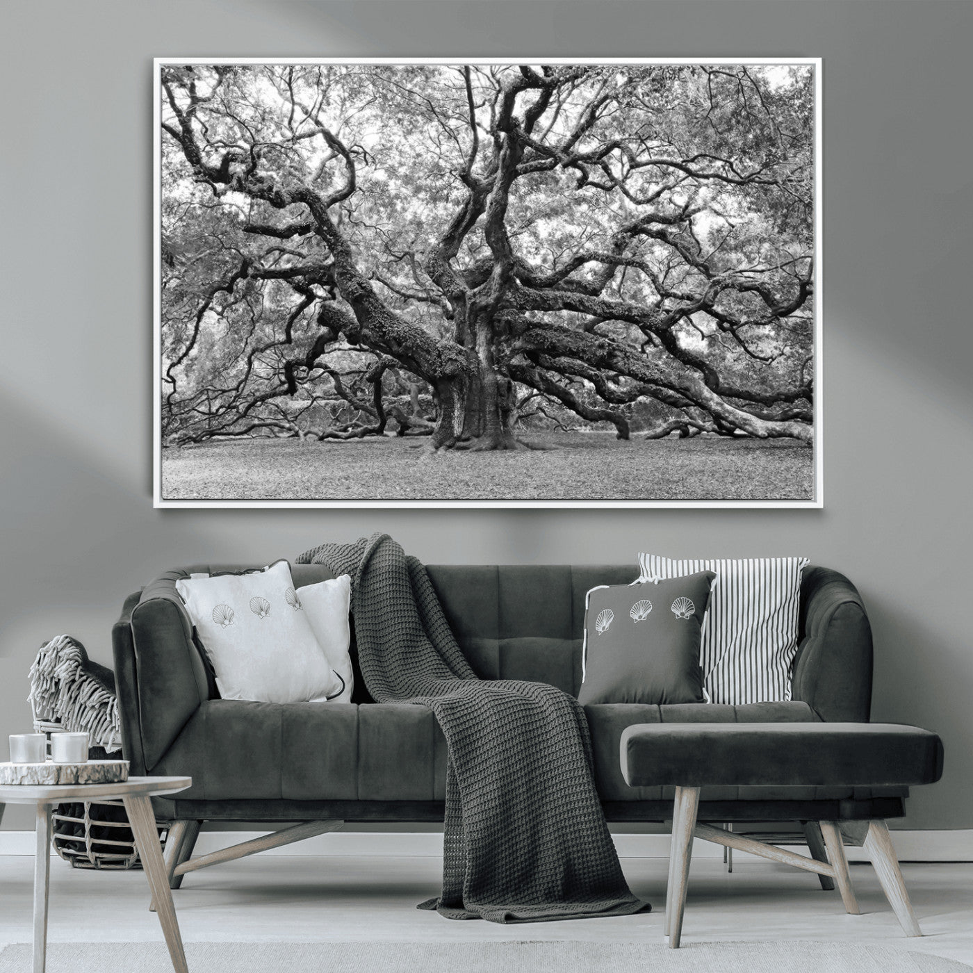 MGV-FC-36X24 - Black White Angel Oak Tree Wall Art - Timeless Nature-Inspired Canvas for Rustic, Modern, or