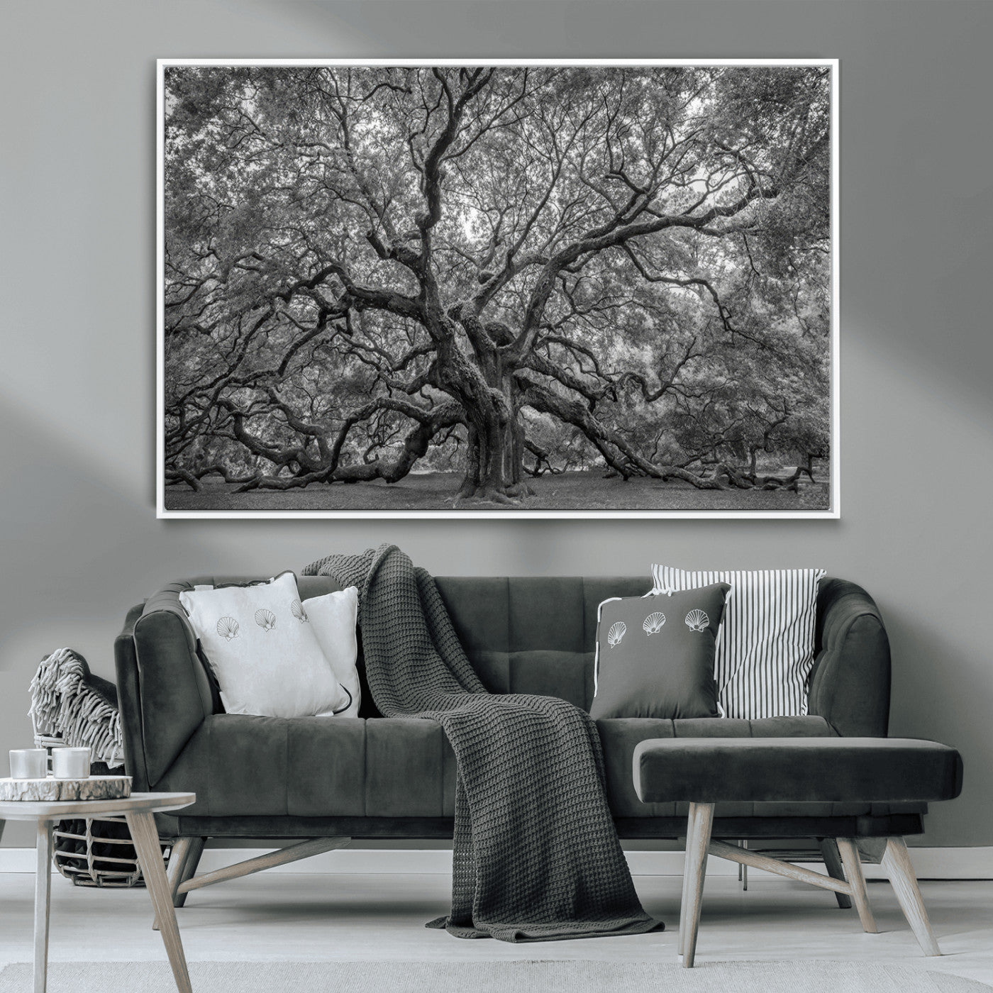 97240-MGV-CV-36X24-Majestic Angel Oak Tree Black and White Canvas Print – Multi Panel Wall Art, Giclée Print, Ready to