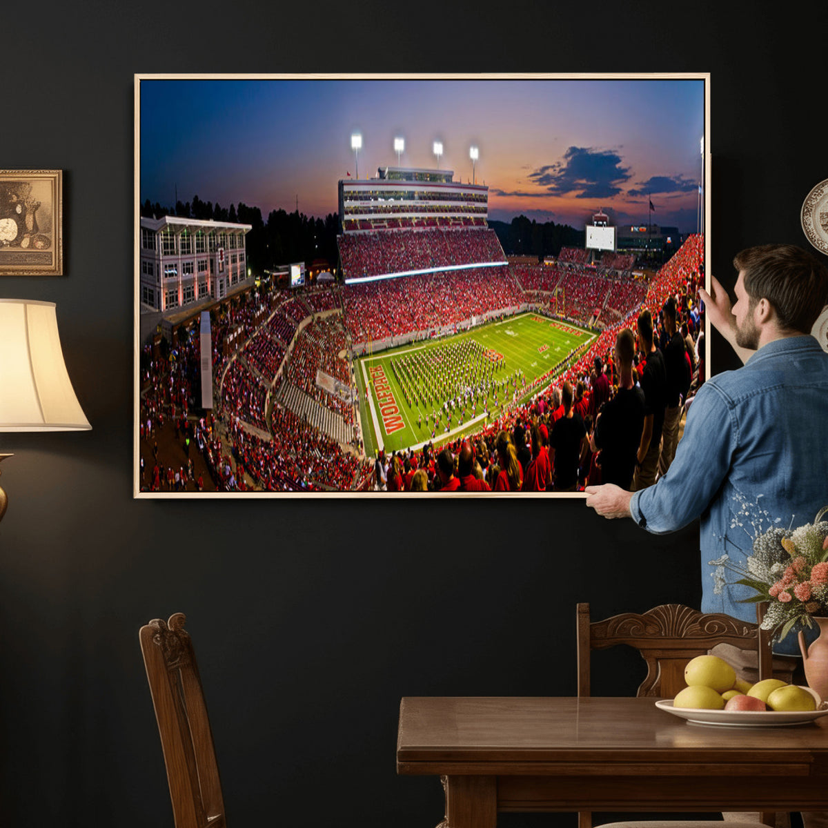 87655-MGV-CV-36X24 - NC State Wolfpack Football Team Print - Raleigh Carter-Finley Stadium Wall Art Canvas Print