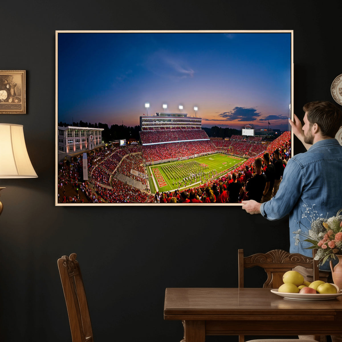 33313-MGV-CV-36X24 - NC State Wolfpack Football Team Print - Raleigh Carter-Finley Stadium Wall Art Canvas Print
