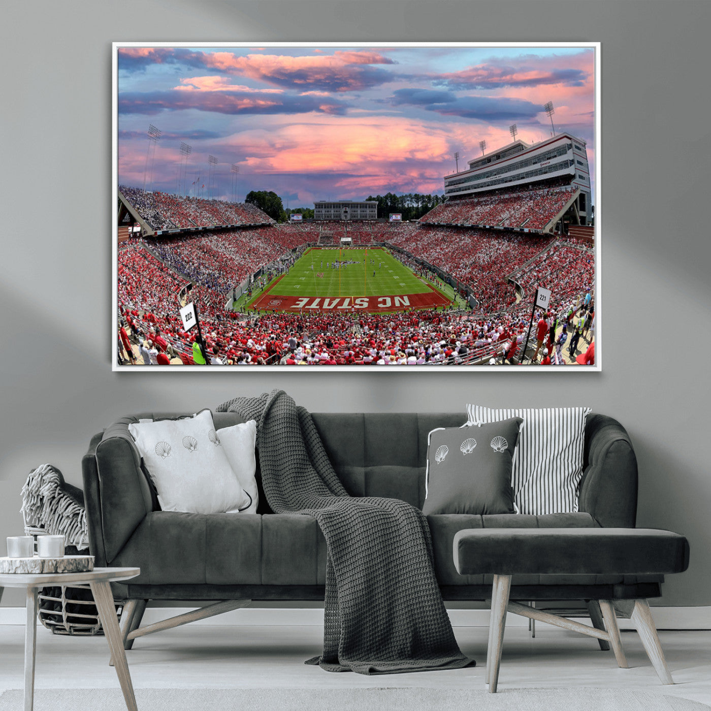 MGV-FC-36X24 - Carter-Finley Stadium Art Sunset Game Triple Canvas Wall Art - NC State Wolfpack Football Match