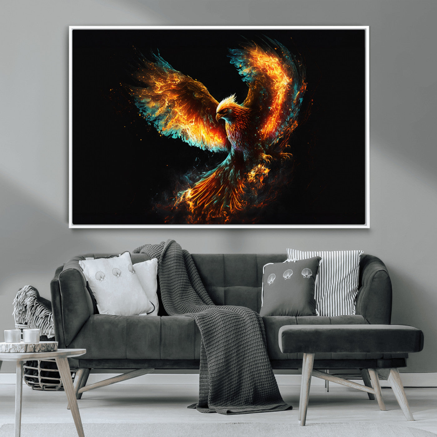 MGV-FC-36X24 - Fiery Phoenix Canvas Print | Ready to Hang Wall Art | Bold Fantasy Decor for Living Room | Majestic