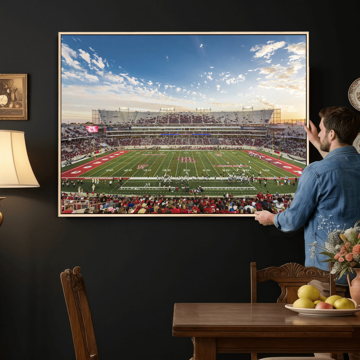 36612-MGV-CV-36X24 - Framed Houston Cougars Football Team Print - Houston TDECU Stadium Wall Art Canvas Print