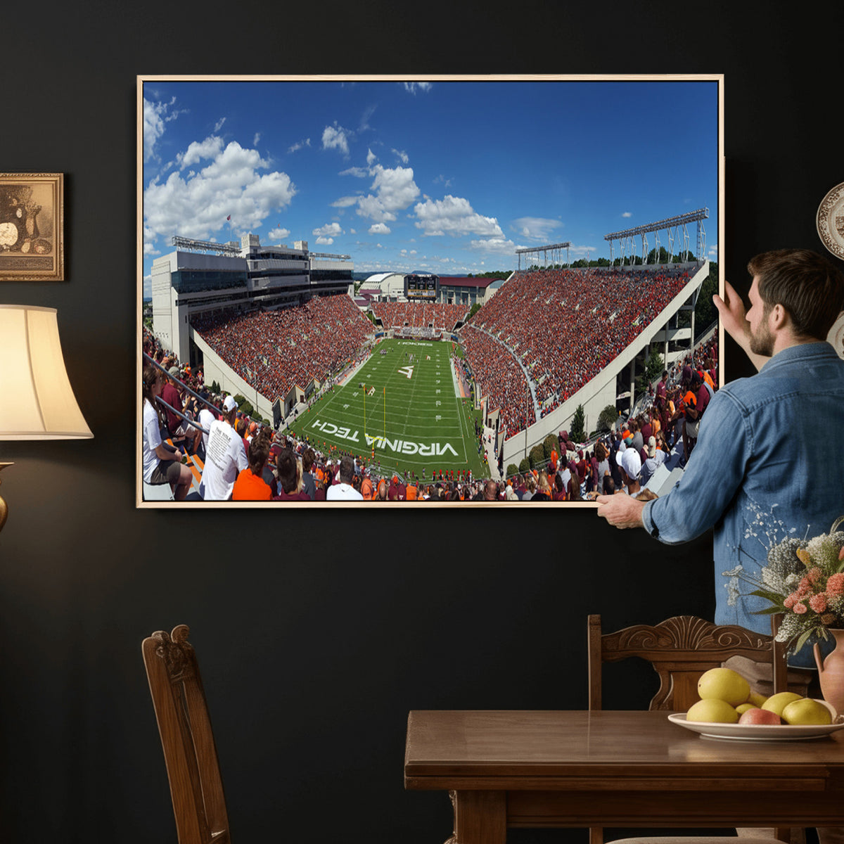 87769-MGV-CV-36X24 - Virginia Tech Hokies Football Team Print - Blacksburg Lane Stadium Wall Art Canvas Print