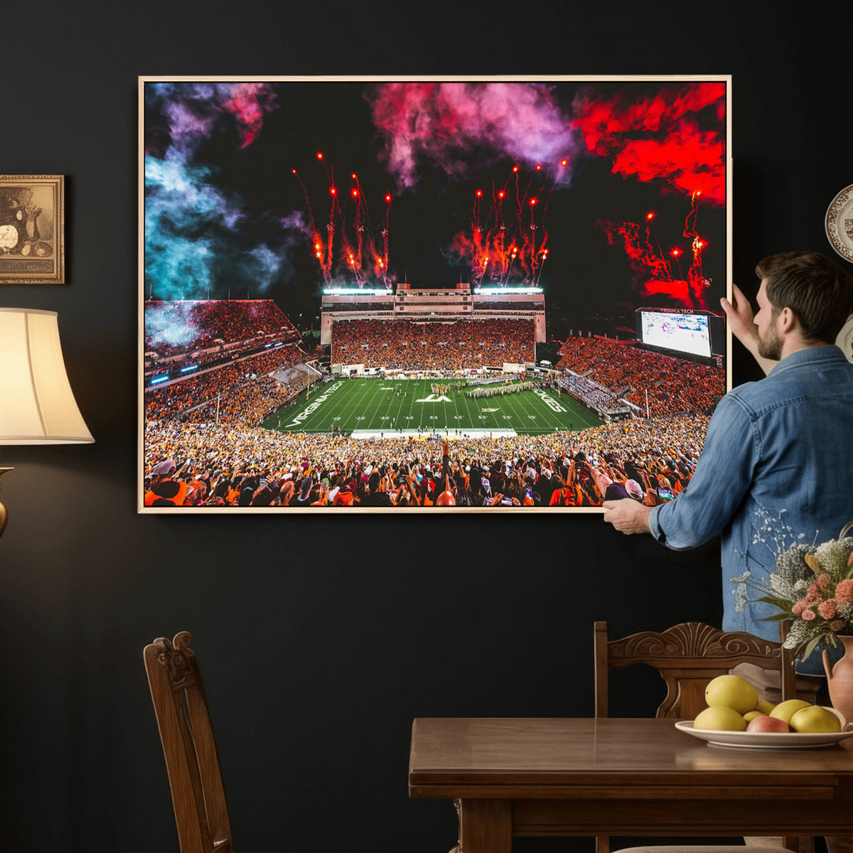 65761-MGV-CV-36X24 - Virginia Tech Hokies Football Team Print - Blacksburg Lane Stadium Wall Art Canvas Print