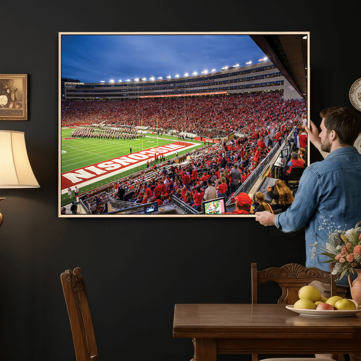57601-MGV-CV-36X24 - Wisconsin Badgers Football Team Print - Madison Camp Randall Stadium Wall Art, Wisconsin Badgers