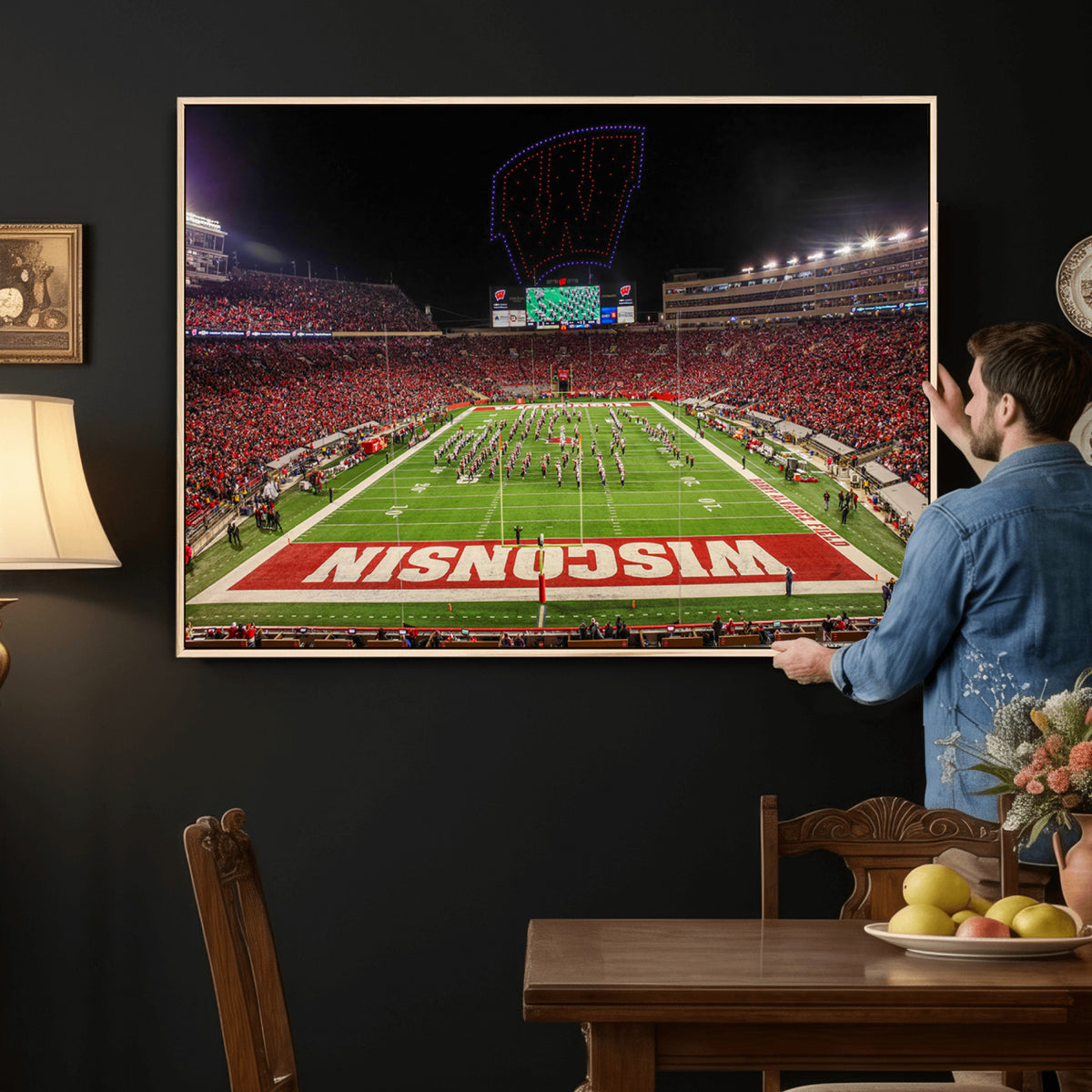 34125-MGV-CV-36X24 - Wisconsin Badgers Football Team Print Canvas- Madison Camp Randall Stadium Wall Art Canvas Print