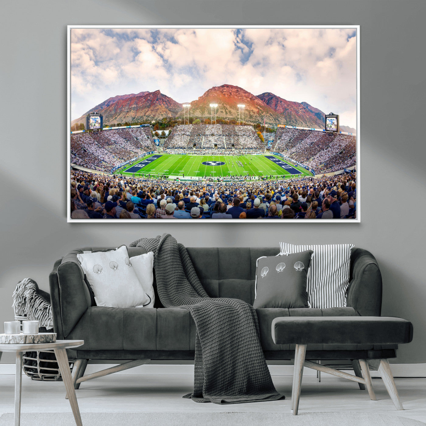 MGV-FC-36X24 - Brigham Young University Cougars Football Team Print - Provo LaVell Edwards Stadium Wall Art Canvas