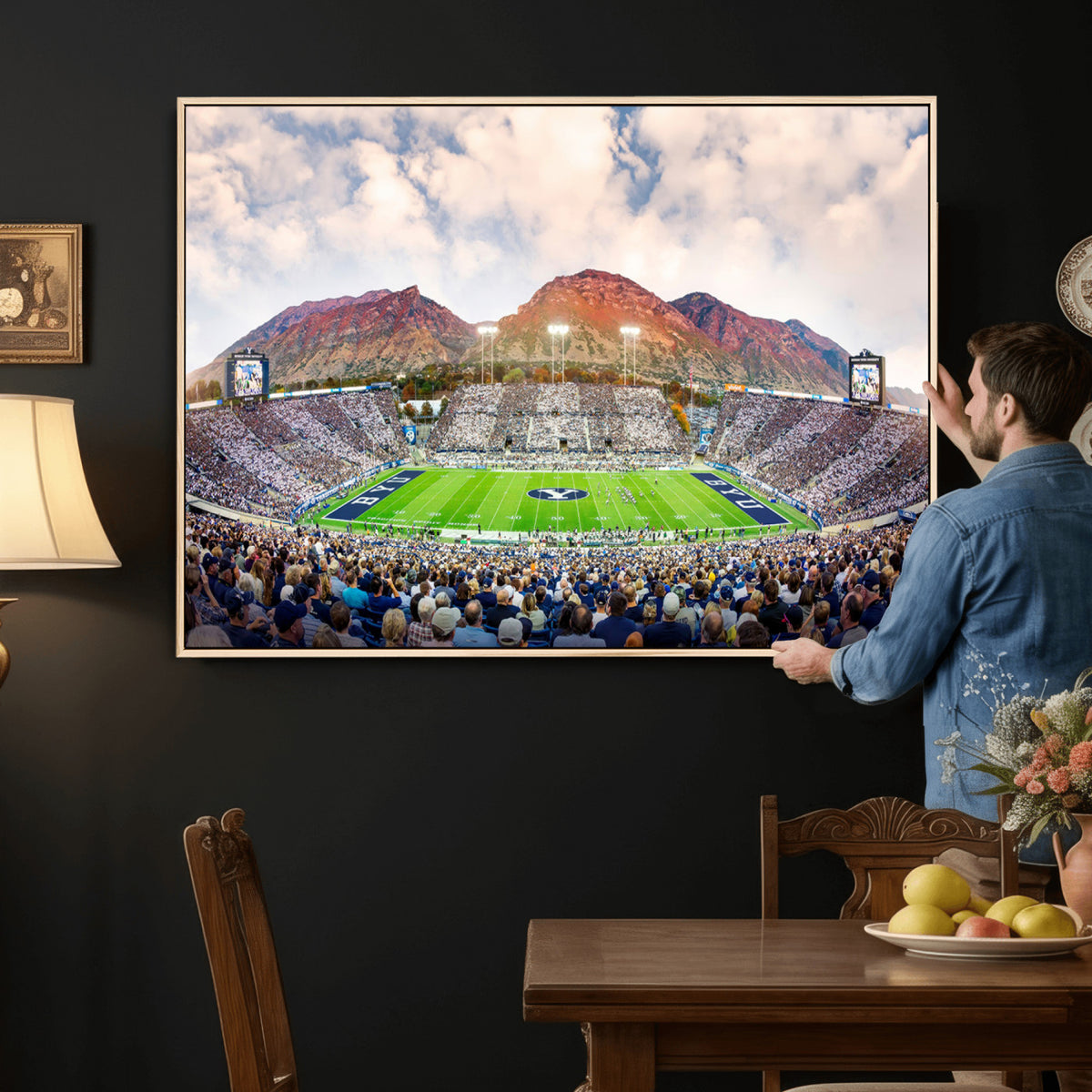 85734-MGV-CV-36X24 - Brigham Young University Cougars Football Team Print - Provo LaVell Edwards Stadium Wall Art Canvas