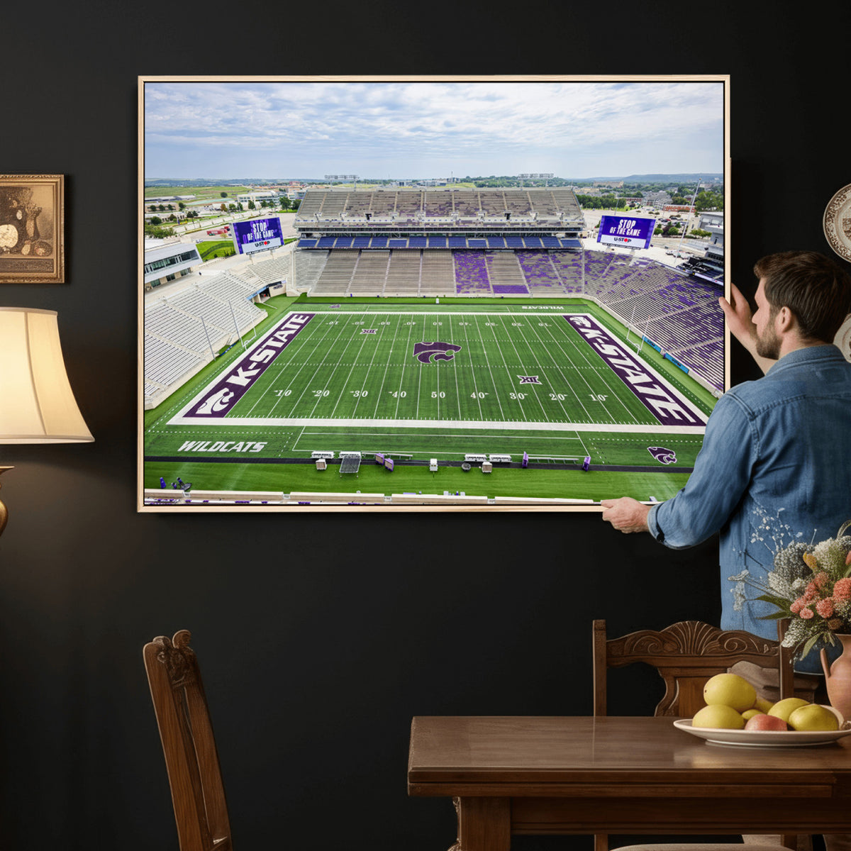 29452-MGV-CV-36X24 - KState Wildcats Football Team Print - Manhattan Bill Snyder Family Football Stadium Wall Art Canvas