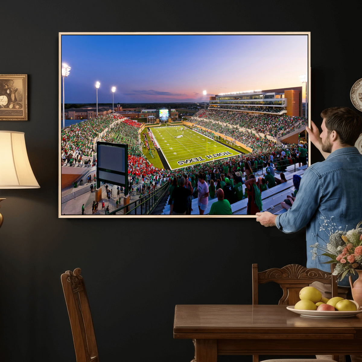 81582-MGV-CV-36X24 - University of North Texas Mean Green Football Team Print - Denton DATCU Stadium Wall Art Canvas