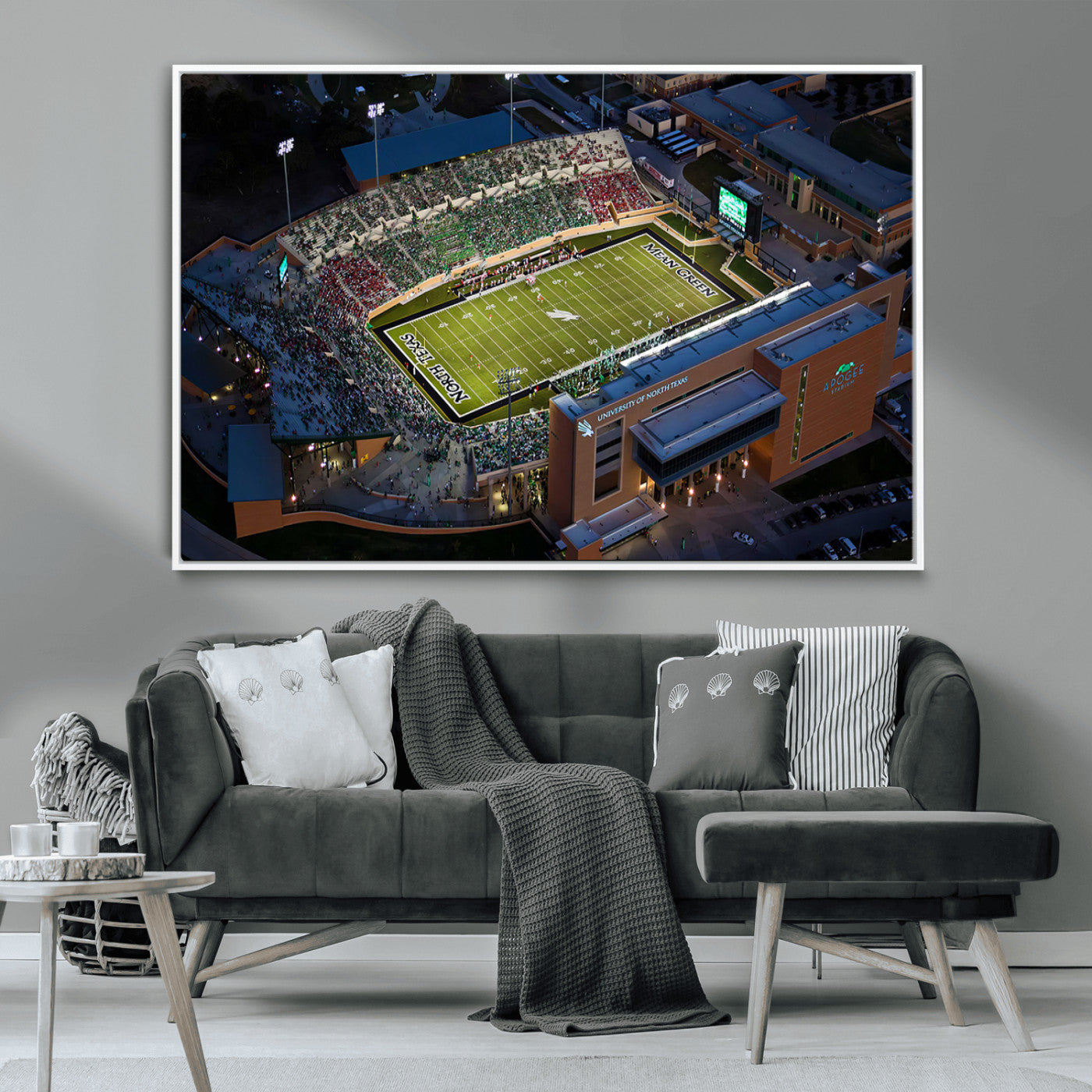 MGV-FC-36X24 - University of North Texas Mean Green Football Artwork, Football Team Print - Denton DATCU Stadium