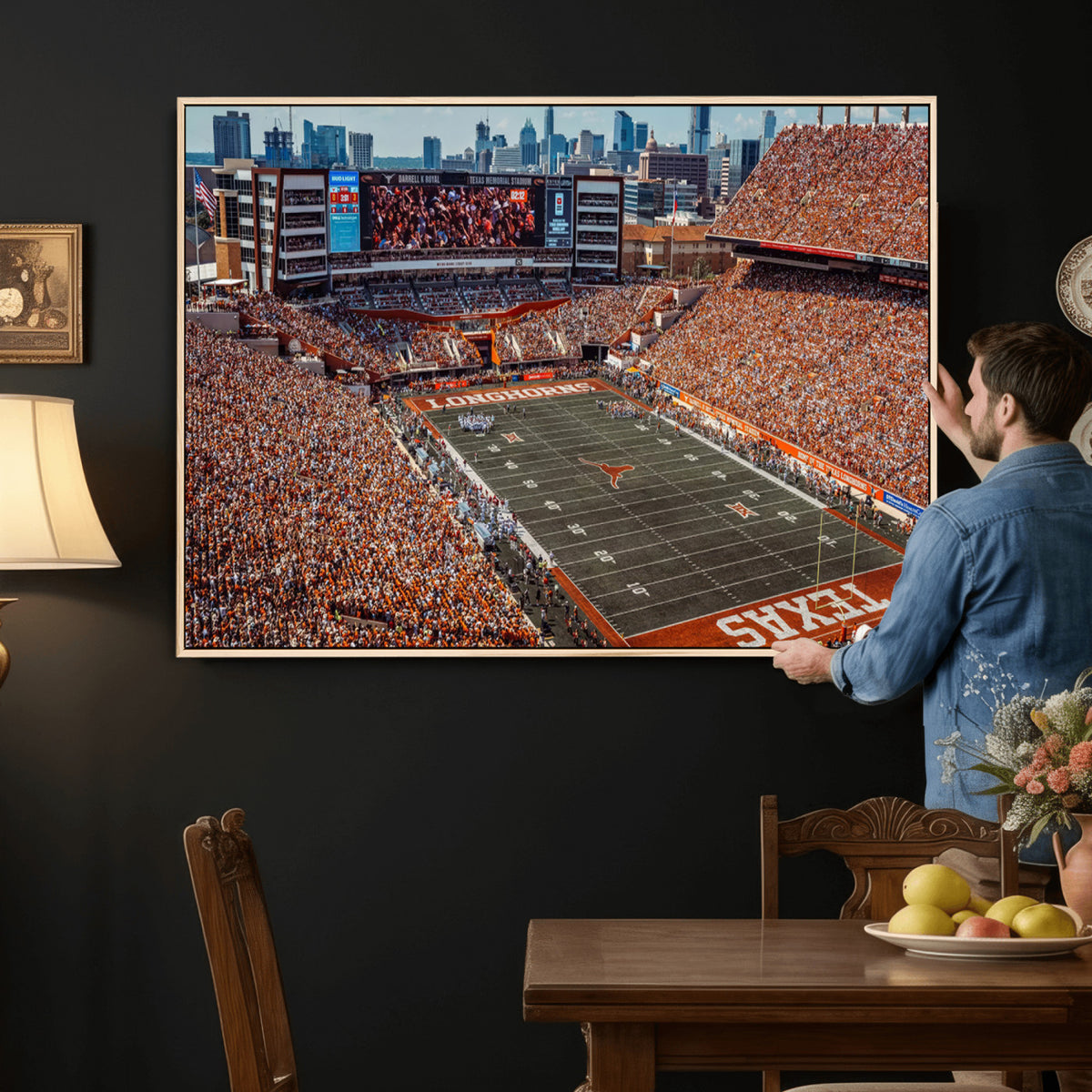 92103-MGV-CV-36X24 - University of Texas Longhorns Football Team Print - Austin Darrell K Royal-Texas Memorial Stadium