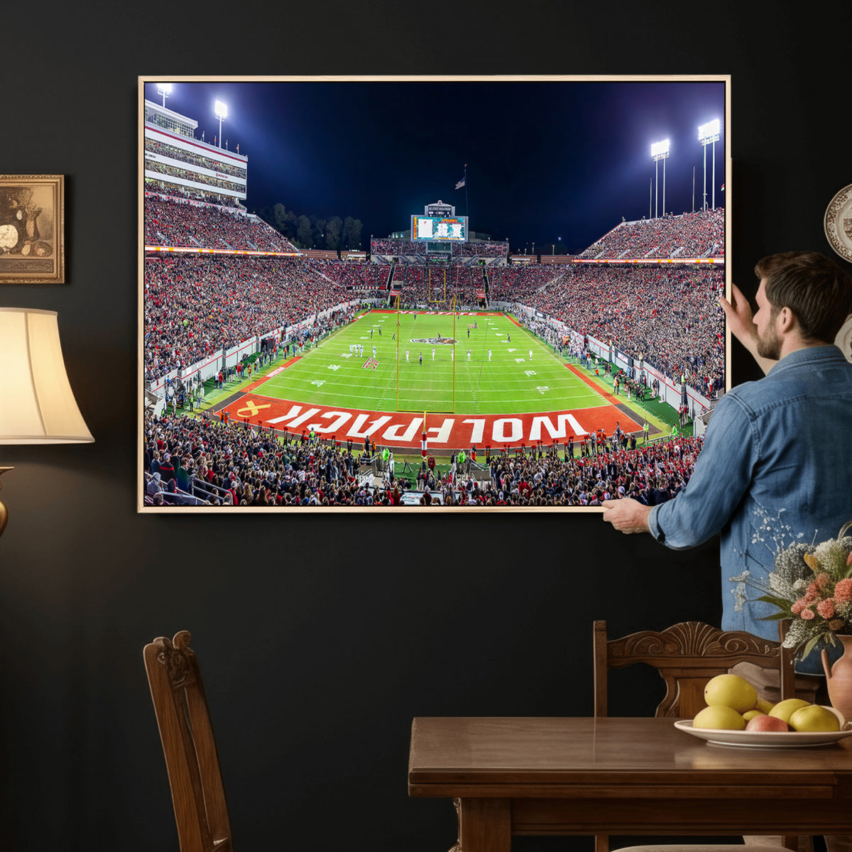 80943-MGV-CV-36X24 - Wolfpack Football Team Print - Raleigh Carter-Finley Stadium Wall Art Canvas Print