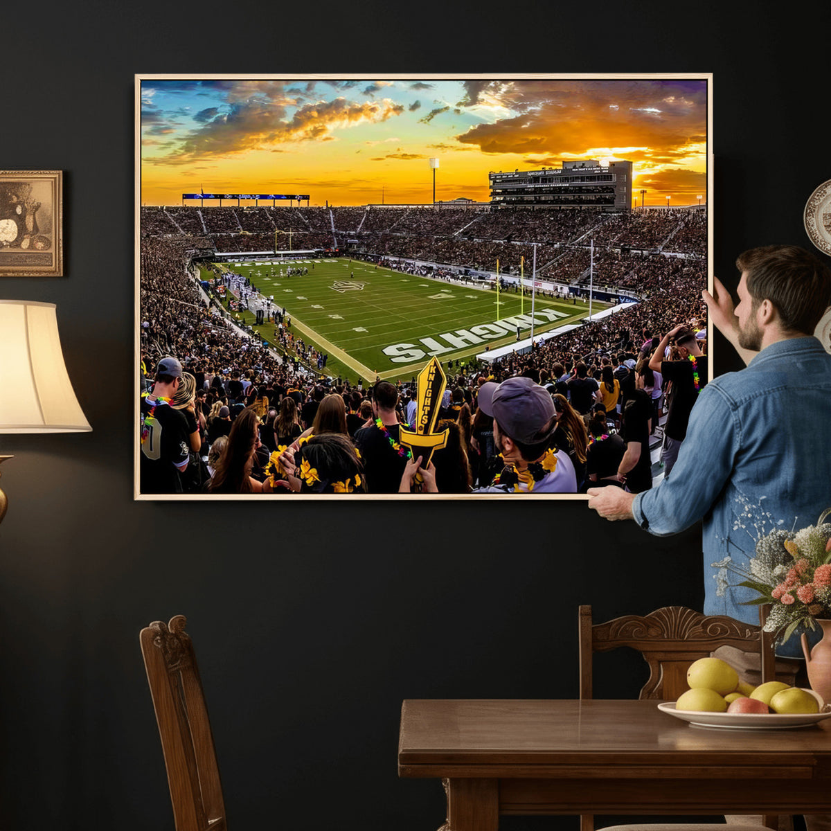 66803-MGV-CV-36X24 - UCF Knights Football Team Print - Orlando FBC Mortgage Stadium, UCF Knights Wall Art Canvas Print