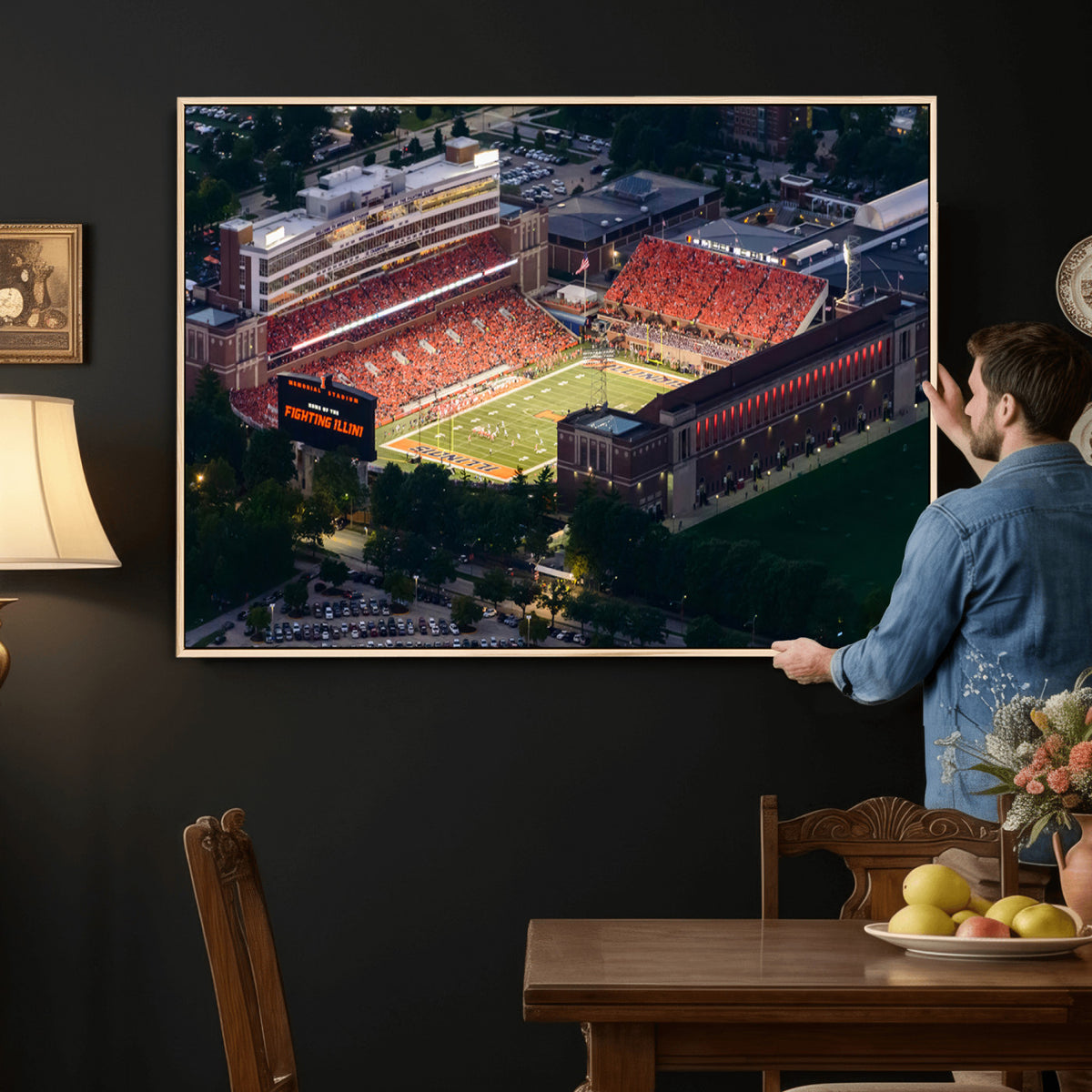 78052-MGV-CV-36X24 - University of Illinois Fighting Illini Football Team Print - Champaign Illinois Memorial Stadium
