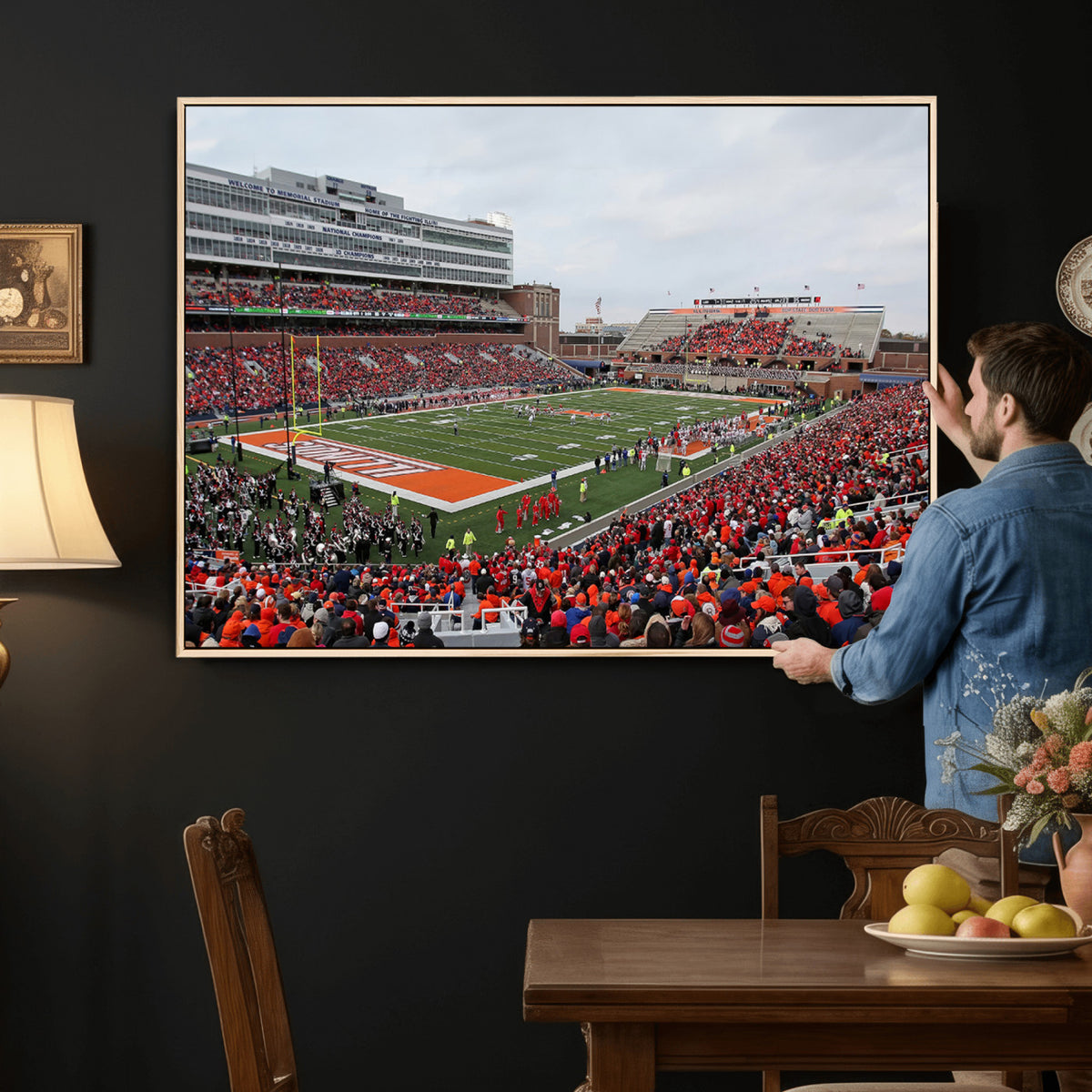 86851-MGV-CV-36X24 - University of Illinois Fighting Illini Football Team Print - Champaign Illinois Memorial Stadium