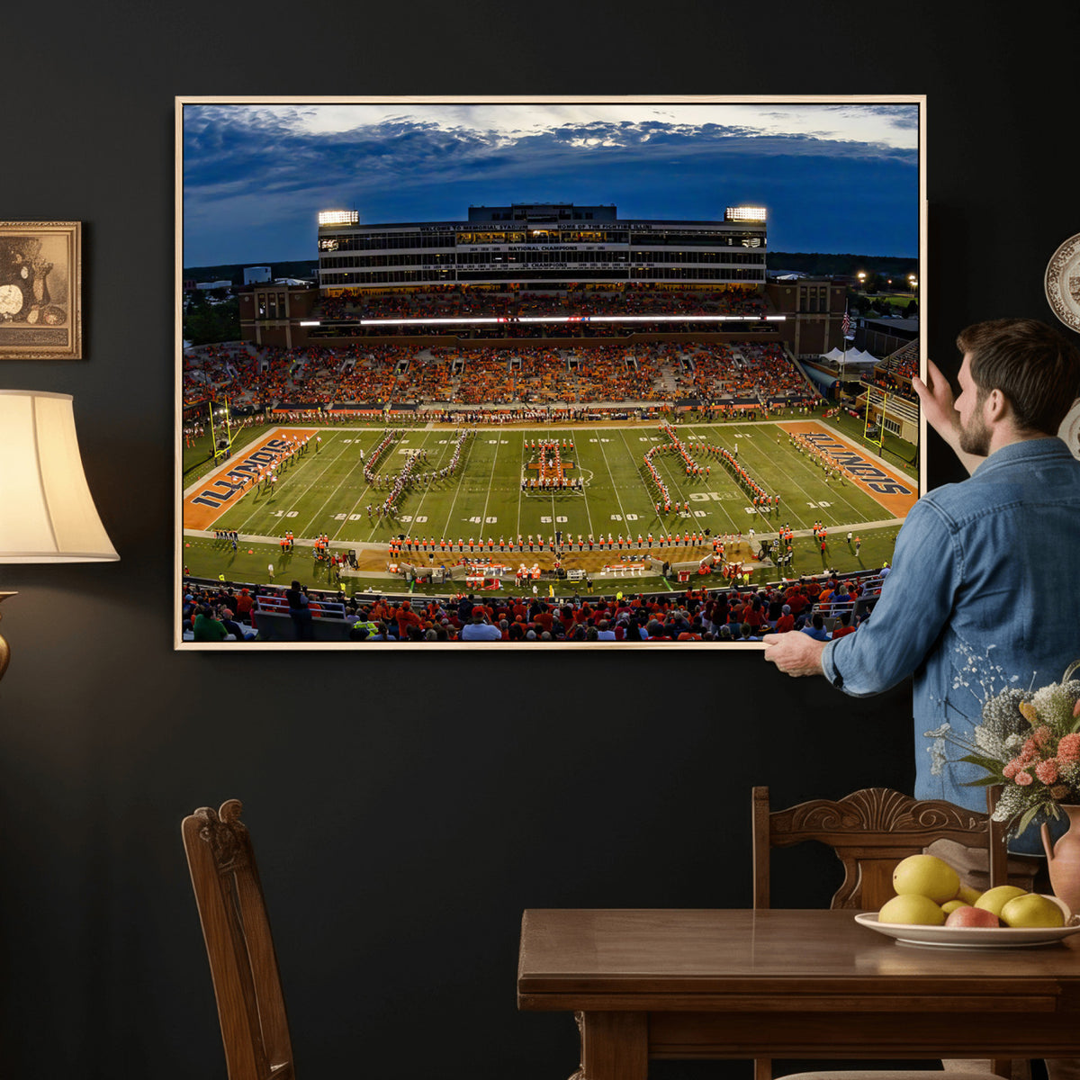 44513-MGV-CV-36X24 - University of Illinois Fighting Illini Football Team Print - Champaign Illinois Memorial Stadium