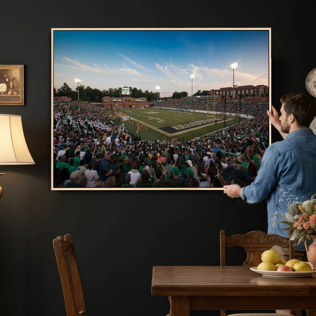 12290-MGV-CV-36X24 - University of Charlotte 49ers Football Team Print - Charlotte Jerry Richardson Stadium Wall Art