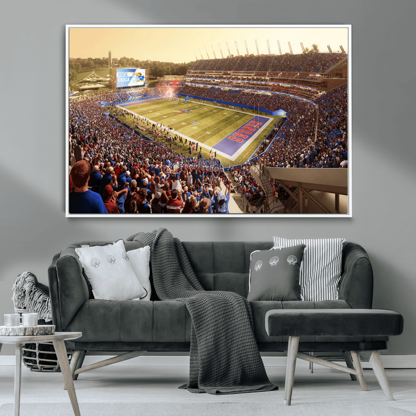 MGV-FC-36X24 - University of Kansas Jayhawks Football Team Print - Lawrence Kansas Memorial Stadium Wall Art Canvas