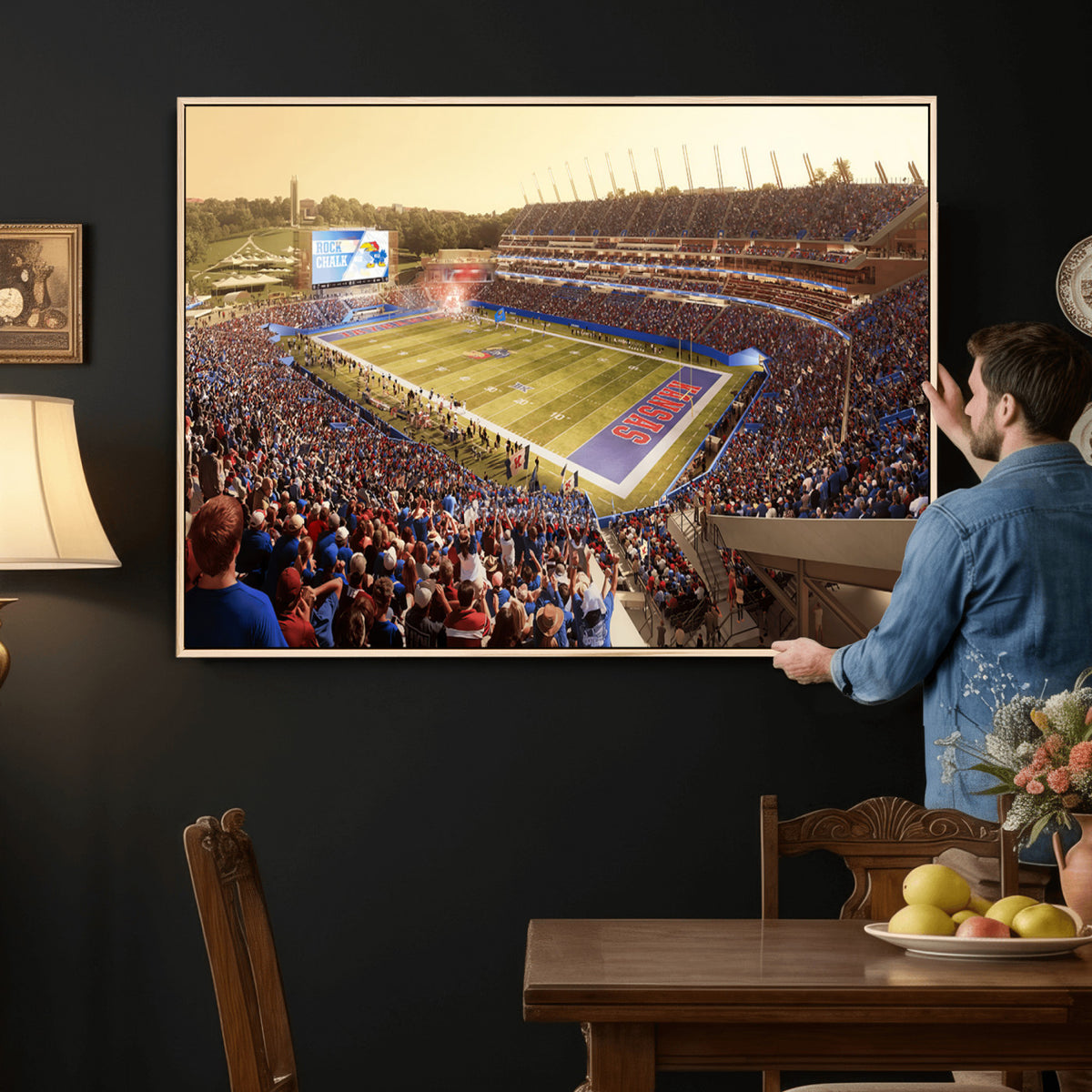 71731-MGV-CV-36X24 - University of Kansas Jayhawks Football Team Print - Lawrence Kansas Memorial Stadium Wall Art Canvas