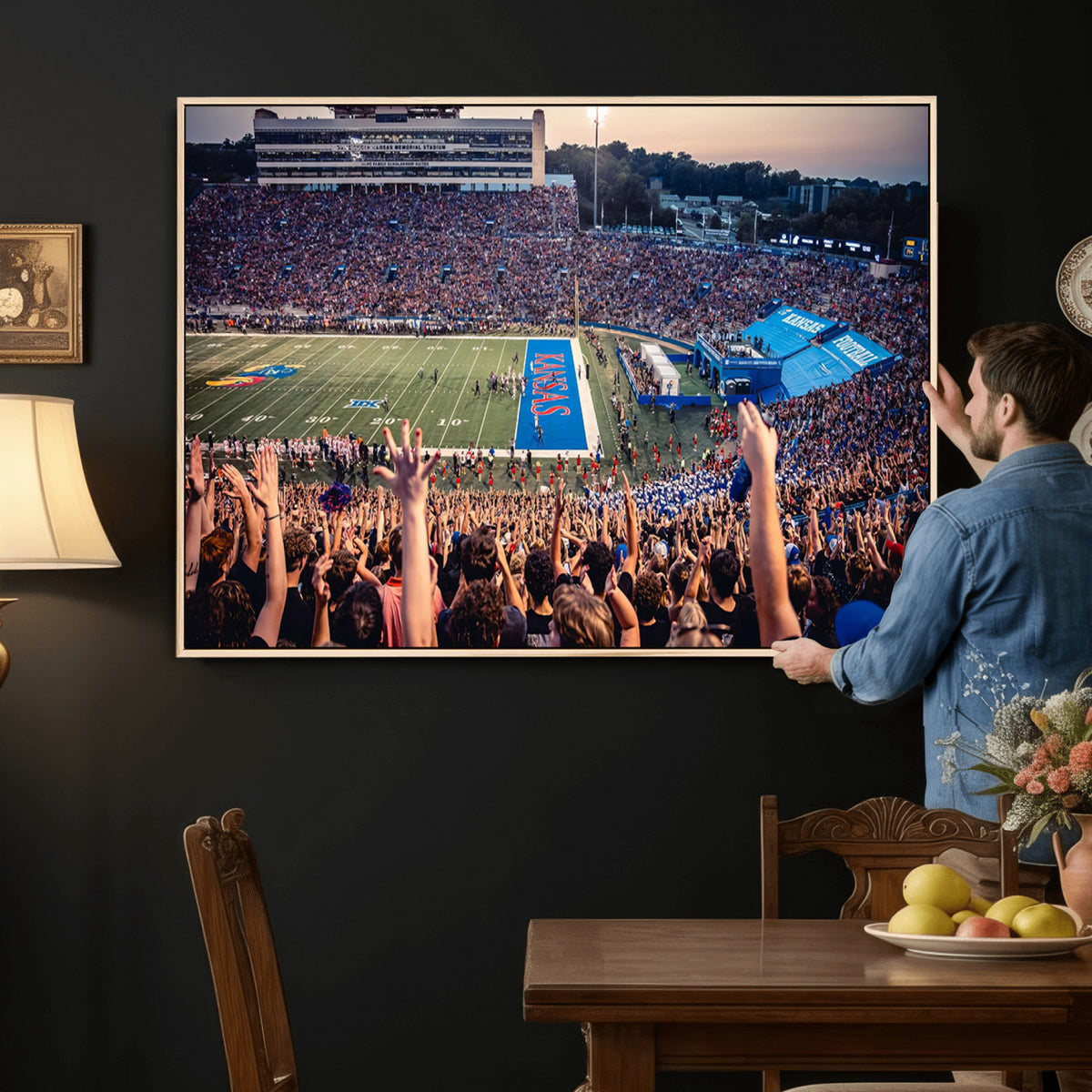 40169-MGV-CV-36X24 - University of Kansas Jayhawks Football Team Art Print - Lawrence Kansas Memorial Stadium Wall Art