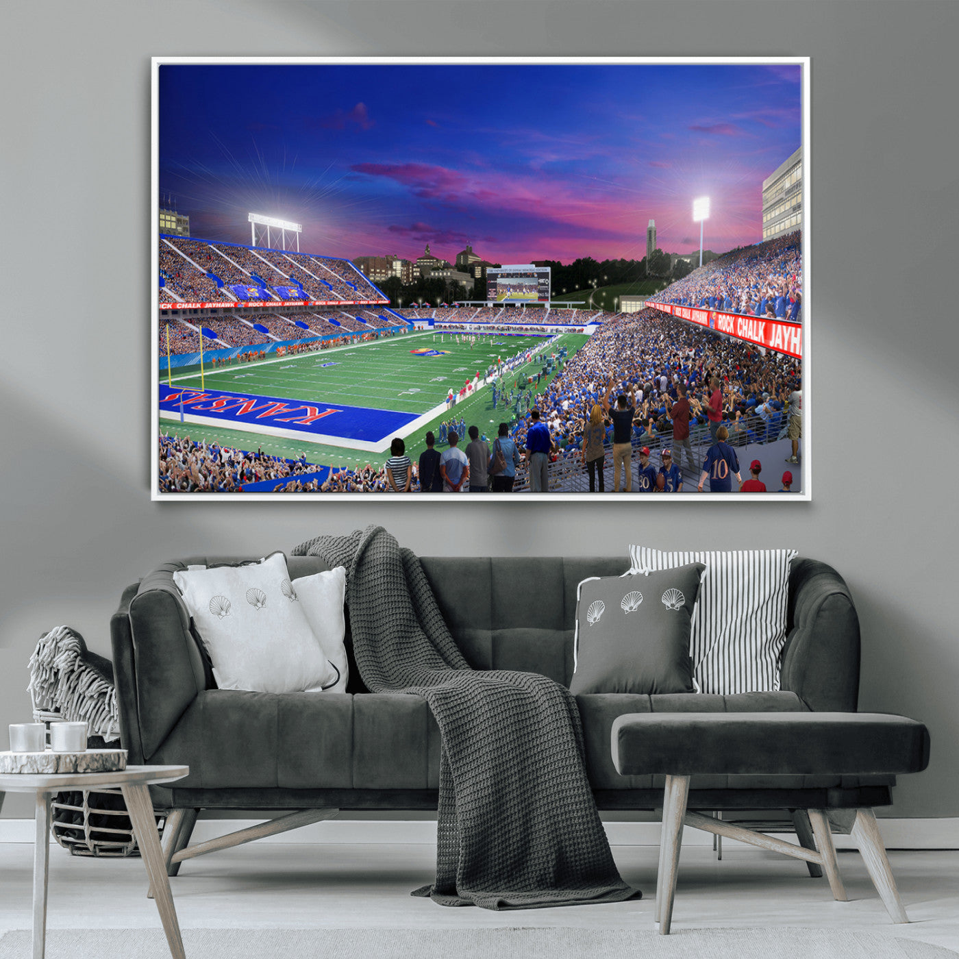 MGV-FC-36X24 - University of Kansas Jayhawks Football Team Print Canvas- Lawrence Kansas Memorial Stadium Wall Art