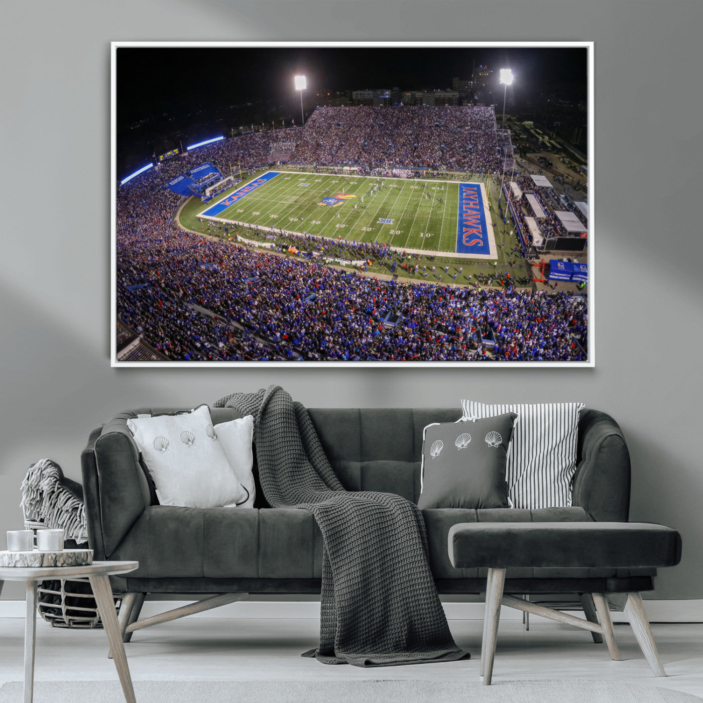 MGV-FC-36X24 - University of Kansas Jayhawks Football Team Print - Lawrence Kansas Memorial Stadium Wall Art Canvas