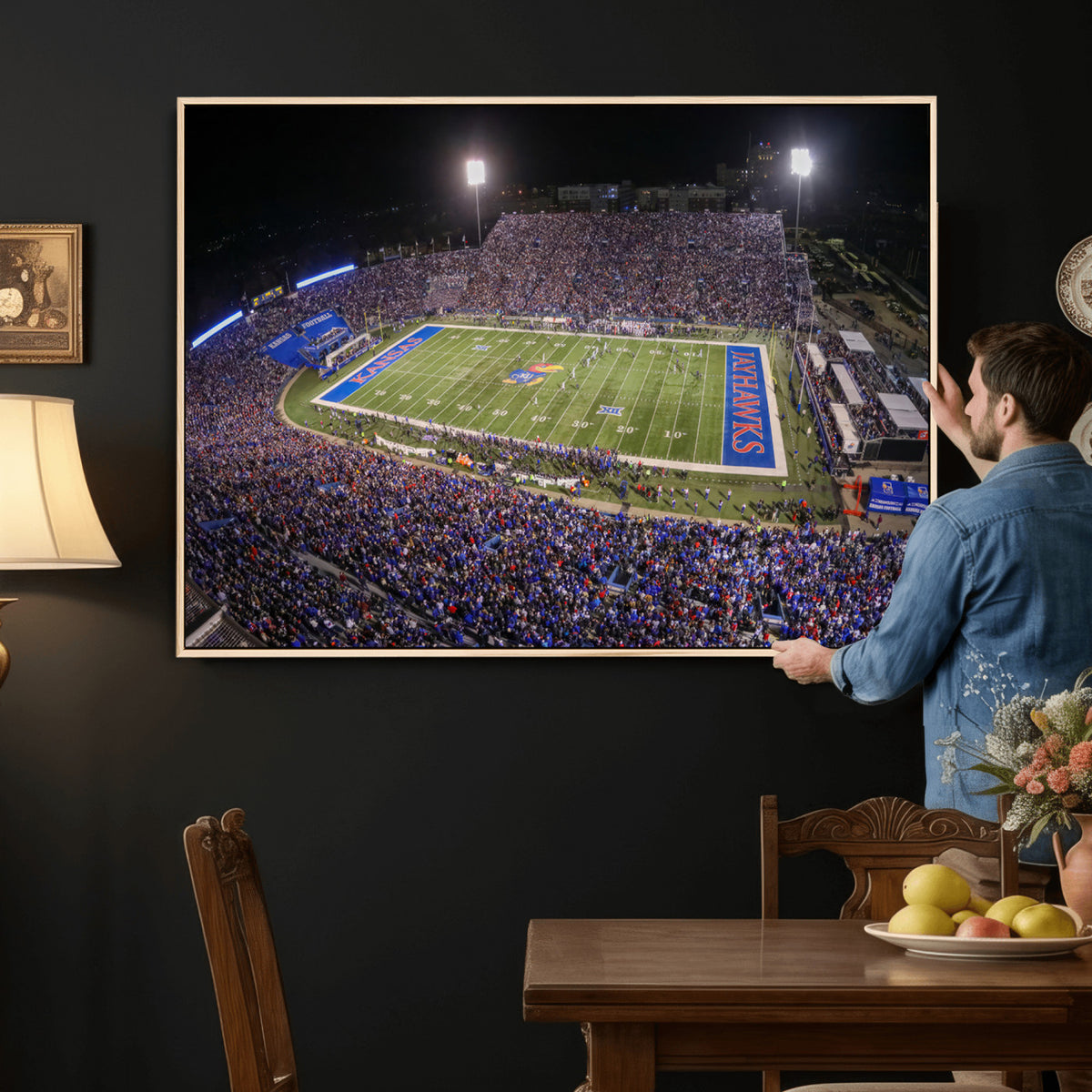 69760-MGV-CV-36X24 - University of Kansas Jayhawks Football Team Print - Lawrence Kansas Memorial Stadium Wall Art Canvas