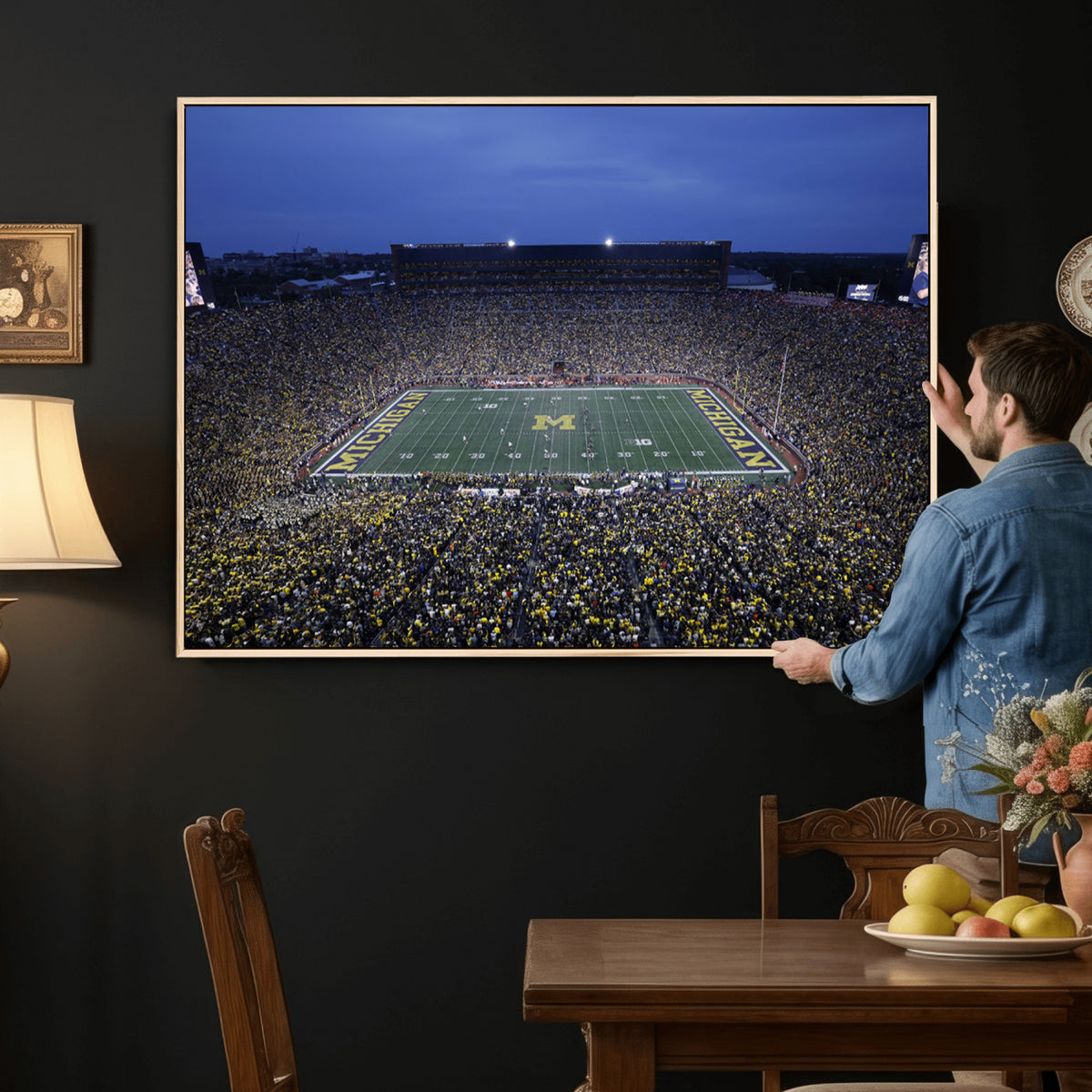 34202-MGV-CV-36X24 - University of Michigan Wolverines Football Team Print - Ann Arbor Michigan Stadium Wall Art Canvas