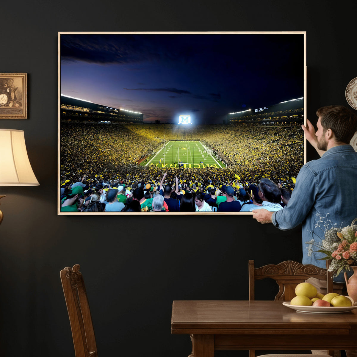 22115-MGV-CV-36X24 - University of Michigan Wolverines Football Team Print - Ann Arbor Michigan Stadium Canvas Print