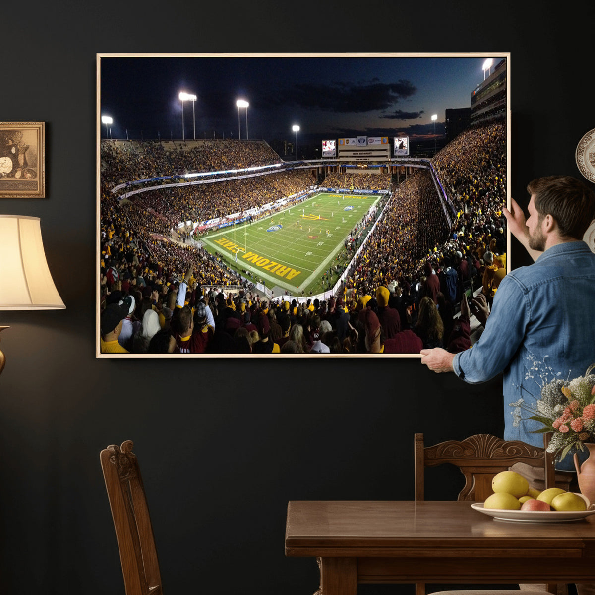 75716-MGV-CV-36X24 - ASU Sun Devils Football Team Print Canvas - Phoenix Mountain America Stadium Wall Art Canvas Print