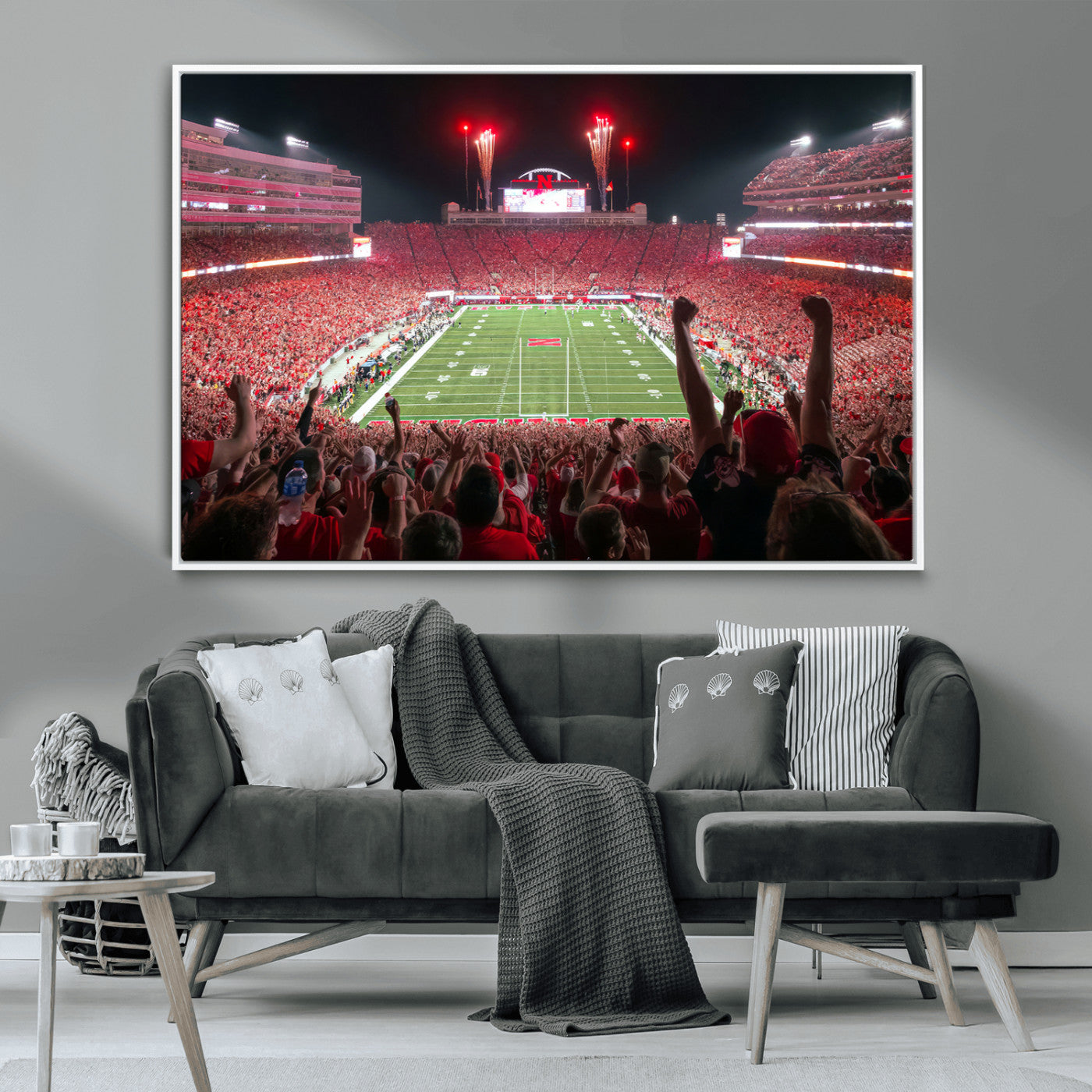 MGV-FC-36X24 - University of Nebraska Cornhuskers Football Team Print - Lincoln Memorial Stadium Wall Art Canvas