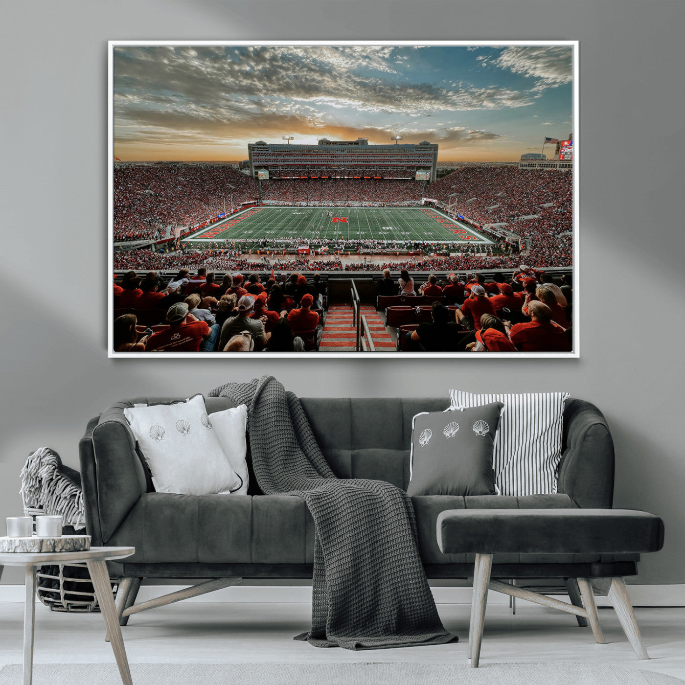 MGV-FC-36X24 - University of Nebraska Cornhuskers Football Team Print - Lincoln Memorial Stadium Art Canvas Print