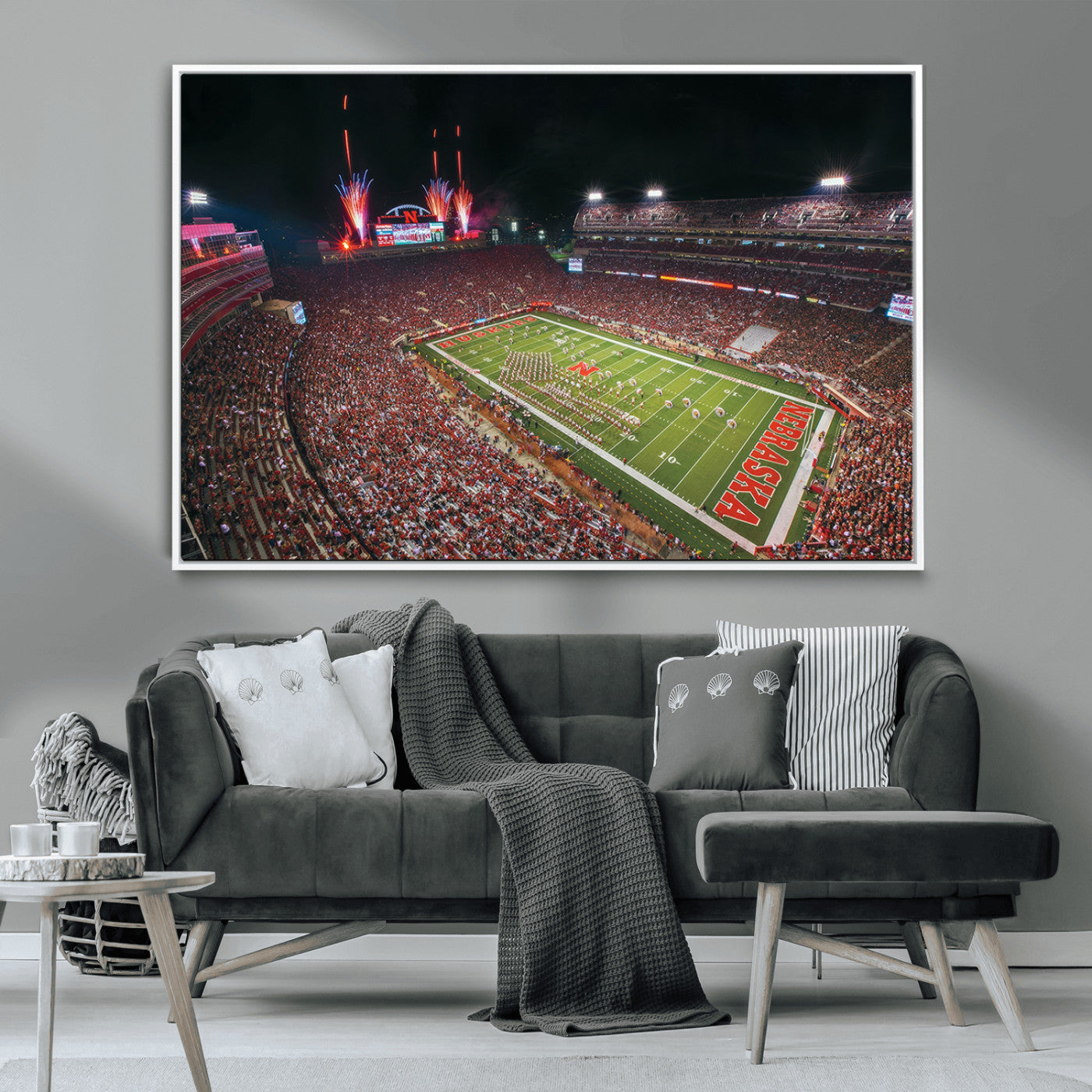 MGV-FC-36X24 - University of Nebraska Cornhuskers Football Team Print - Lincoln Memorial Stadium Wall Art Canvas
